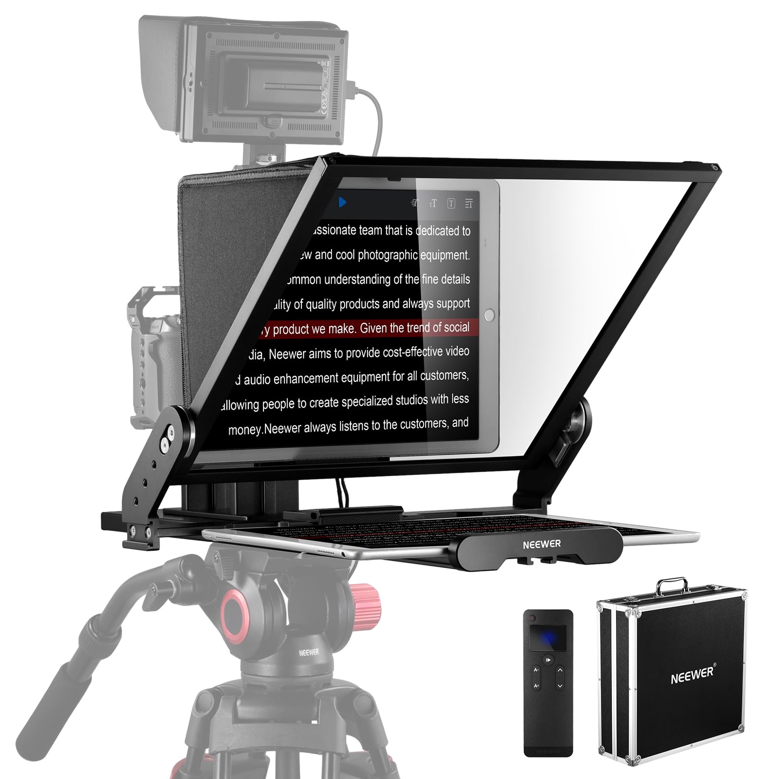 NEEWER Teleprompter X17 II with RT113 Remote/APP Control, 17" HD Beamsplitter All Metal Frame Upgraded Camera Mount QR Plate Compatible with Manfrotto 501PL iPad iPhone, Max Load 44.1Ib, Assembly Free