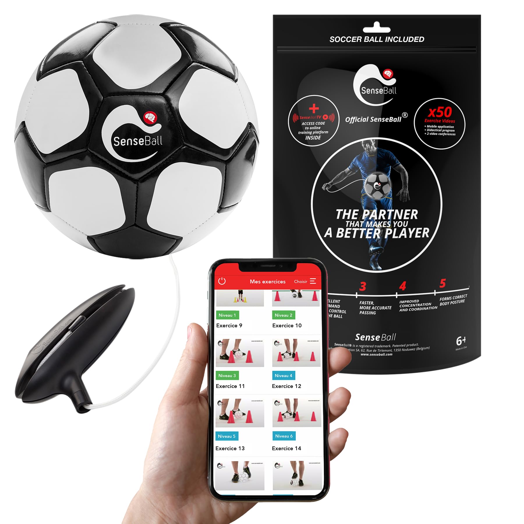 SenseBall Soccer Ball | Soccer Training Equipment for Kids & Adults | Improve Skills & Control with 50 Exercise Videos & Personal Soccer Coach App