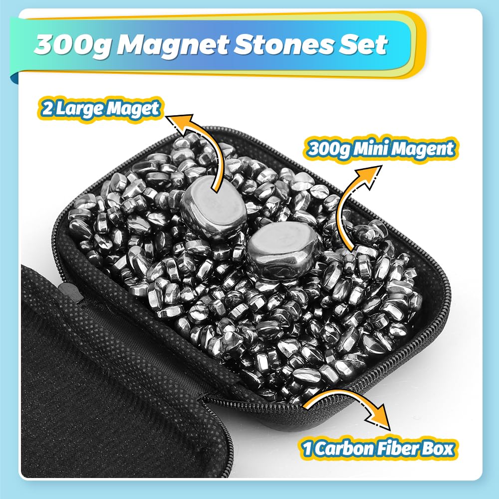 Dilabnba 300g Ferrite Putty with 2PCS Large Magnet Stones, Adults Fidget Toys, Sensory Desk Toys for Office, Gifts for Men Father, Age 15+