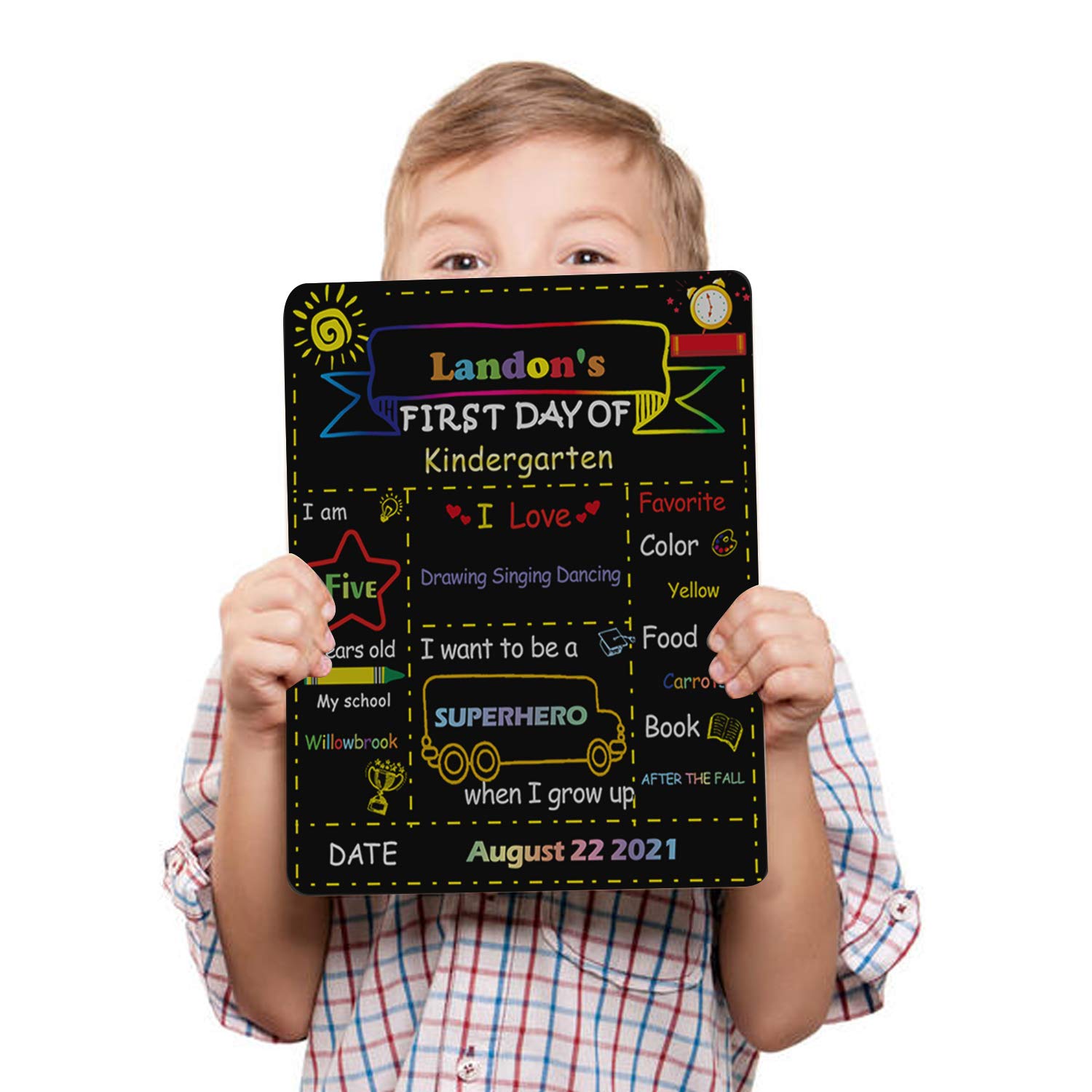 First Day of School Chalkboard Personalized - 12" x 10" Double Sided Small Chalkboard Easy Clean, Back to School Board for Kids, Last Day of Kindergarten Sign Photo Prop