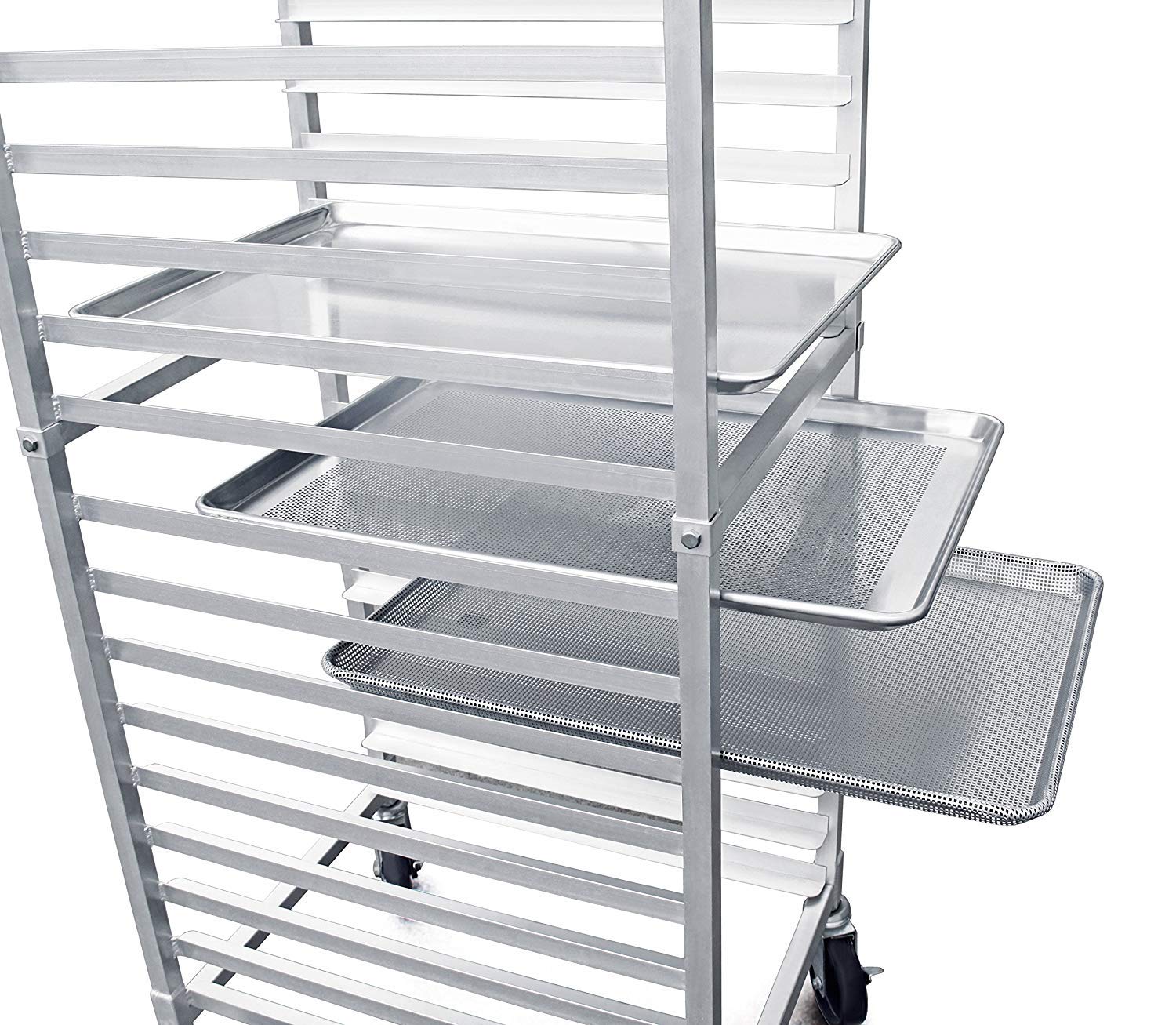 New Star Foodservice 36527 Commercial-Grade Aluminum 20-Tier Sheet Pan/Bun Pan Rack, 26" L x 20" W x 69" H with Brake Wheels Silver