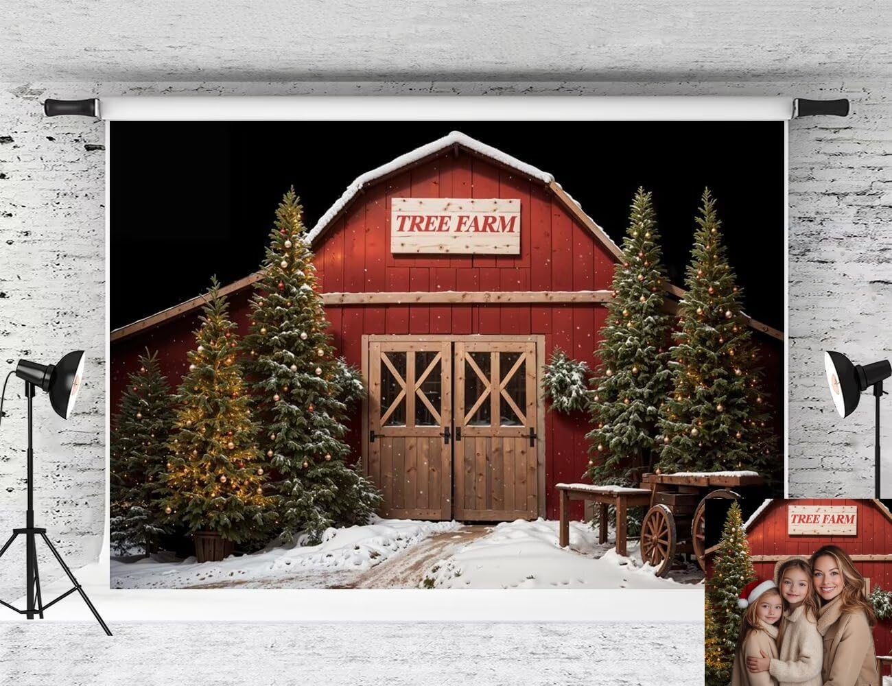 Kate Farm Christmas Photography Background Red Tree Farm Backdrop Winter Snow Photo Background Studio Props,7x5ft