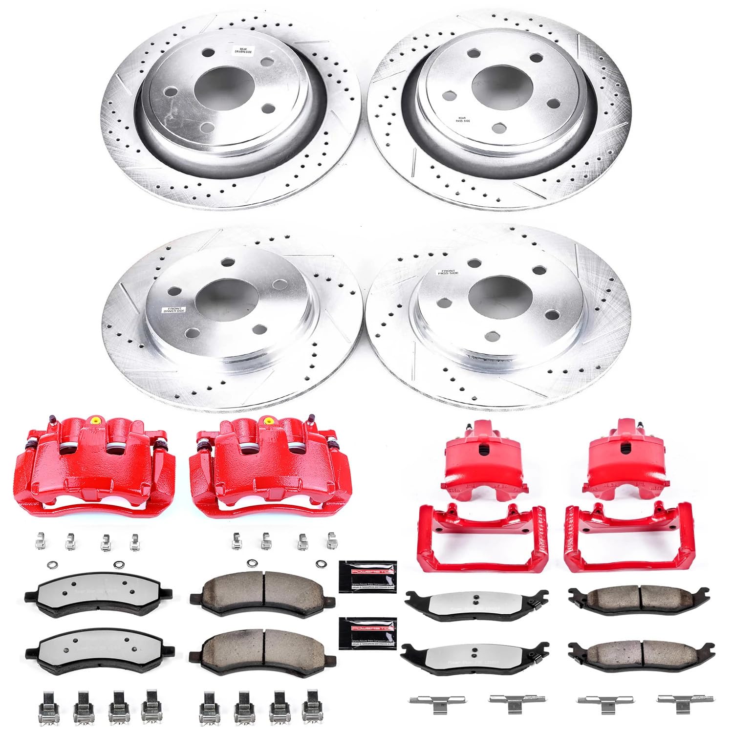 Power Stop KC2164A-36 Front & Rear Z36 Truck and Tow Carbon Fiber Ceramic Brake Pads with Drilled and Slotted Rotors Brake Kit with Calipers For Dodge Ram 1500 Durango Aspen