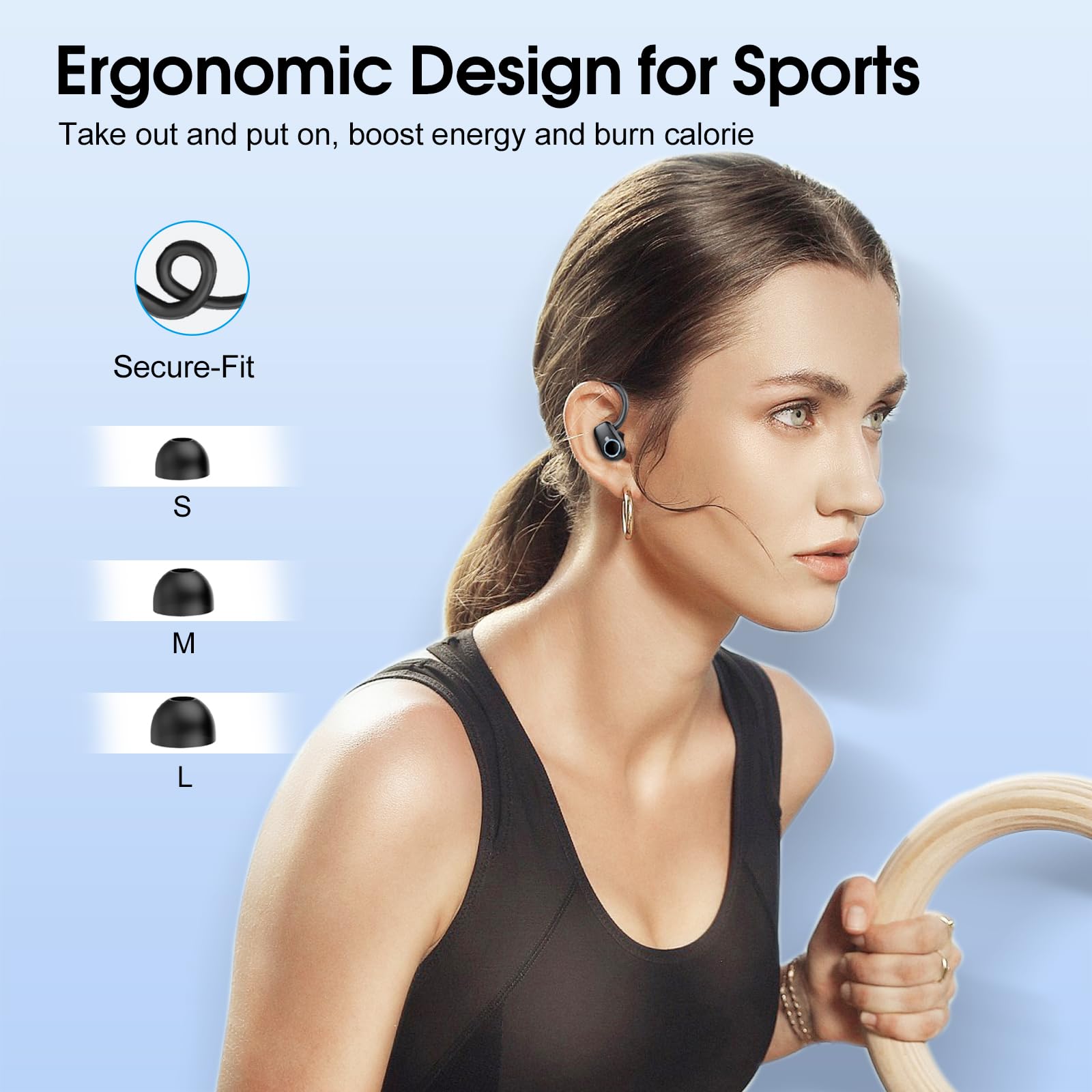 Wireless Earbuds, 2025 Ear Buds Bluetooth 5.3 Headphones Sport, 50H Playtime Bluetooth Earbuds, HD Stereo Noise Cancelling Earbuds, Dual LED Display, IP7 Waterproof Earphones Android IOS, Pitch Black