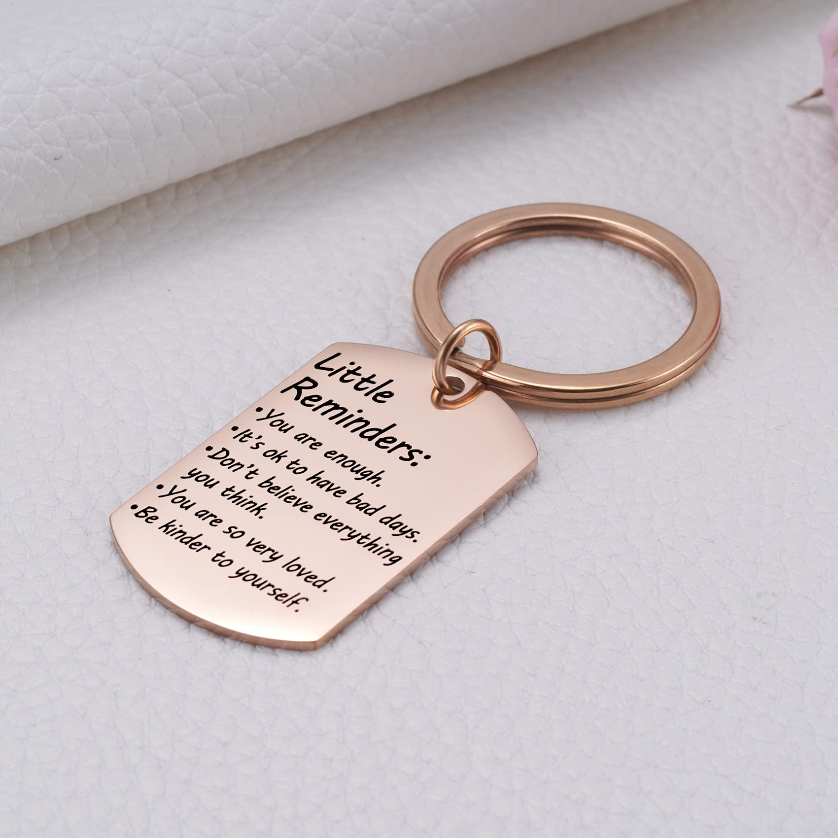 Valentine's Day Little Reminders Keychain, Mental Health Gift, Positive Thinking Reminder Daily Affirmation Inspiration Uplifting Quotes, You Are Enough Keyring, Self Love (Rose Gold)