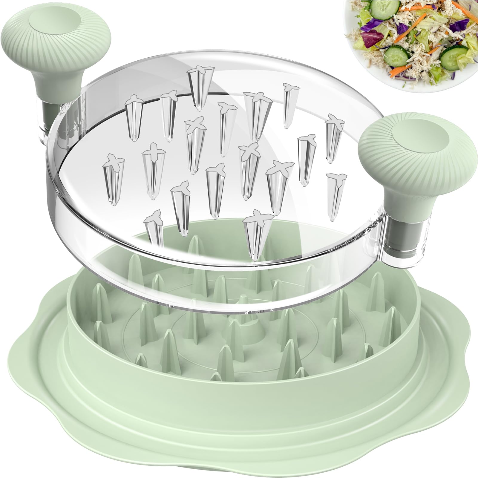 Ukeetap 10" Pro Chicken Shredder Tool Twist Large for Kitchen, BPA-Free Food-Safe Meat Grinder, Visible Chicken Breast Meat Shredder with Strong Anti-Slip Bottom & Ergonomic Handle, Green