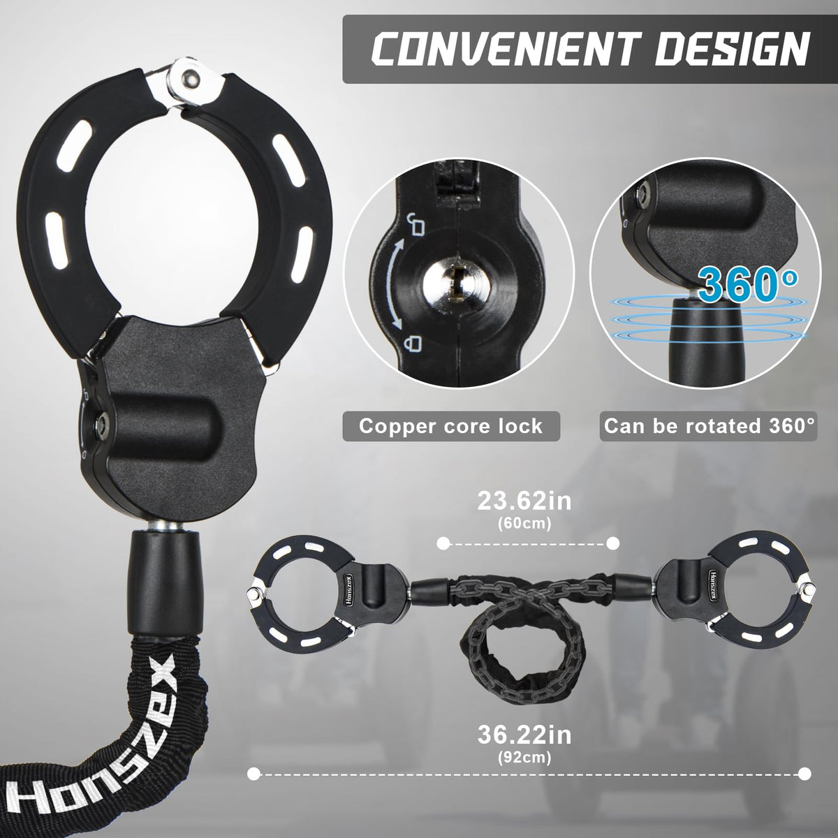 Honszex Scooter Lock, Bike Locks High Security with Key, 36.22inch Multi-Color Heavy Duty Bike Lock Chain, Accessories for e-Bikes & e-Scooters, Lock for Bicycle, E-Bike, Electric Scooter