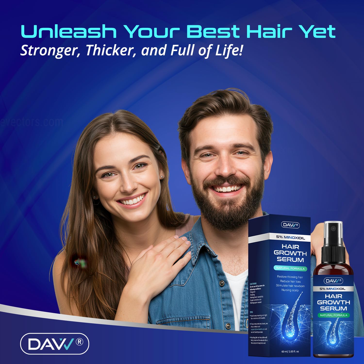 5% Minoxidil for Women and Men: Minoxidil Spray - Minoxidil for Men Hair - Hair Growth Products - Hair Growth Serum with Rosemary - Extra Strength Hair Loss Solution - Faster Stronger Thicker - 60ml