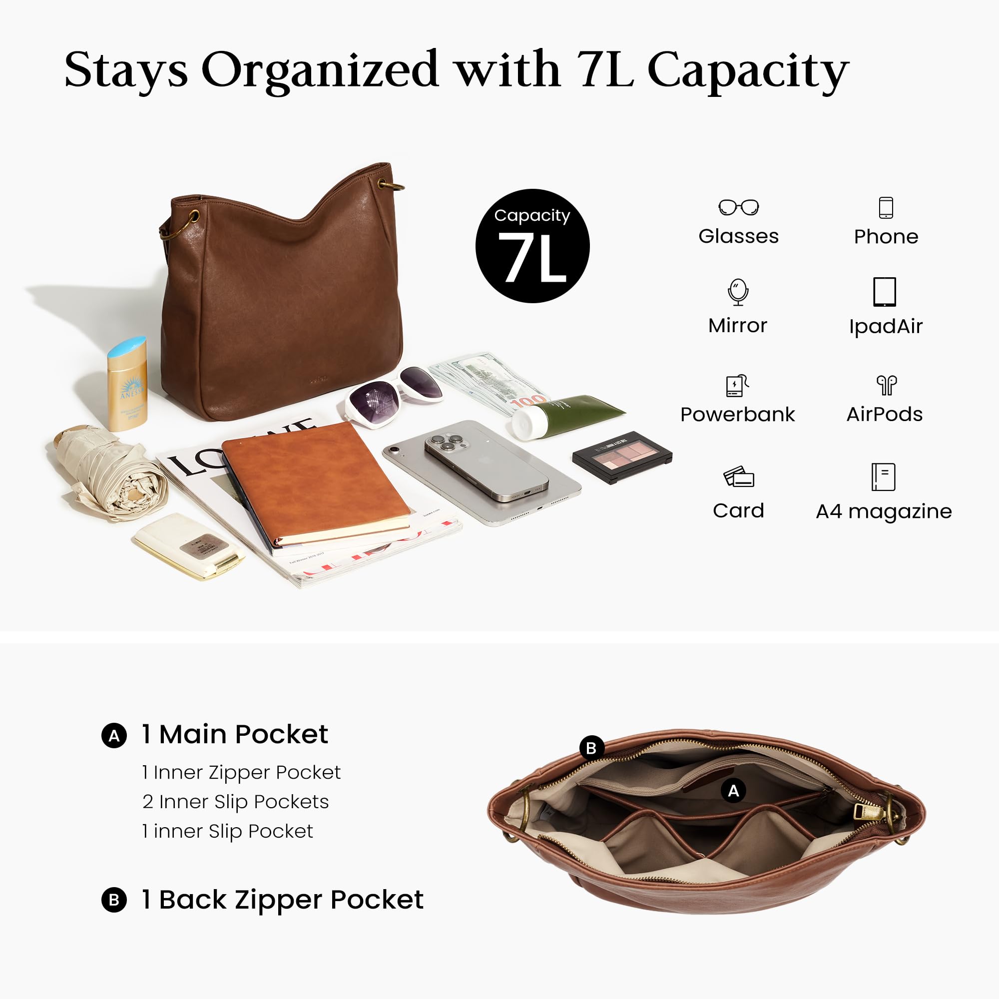 befen Genuine Leather Crossbody Bags for Women, Brown Leather Hobo Bags Vintage Crossbody Purse Designer Leather Shoulder Bags with 2 Detachable Straps Trendy Soft Womens Shoulder Handbags for Travel