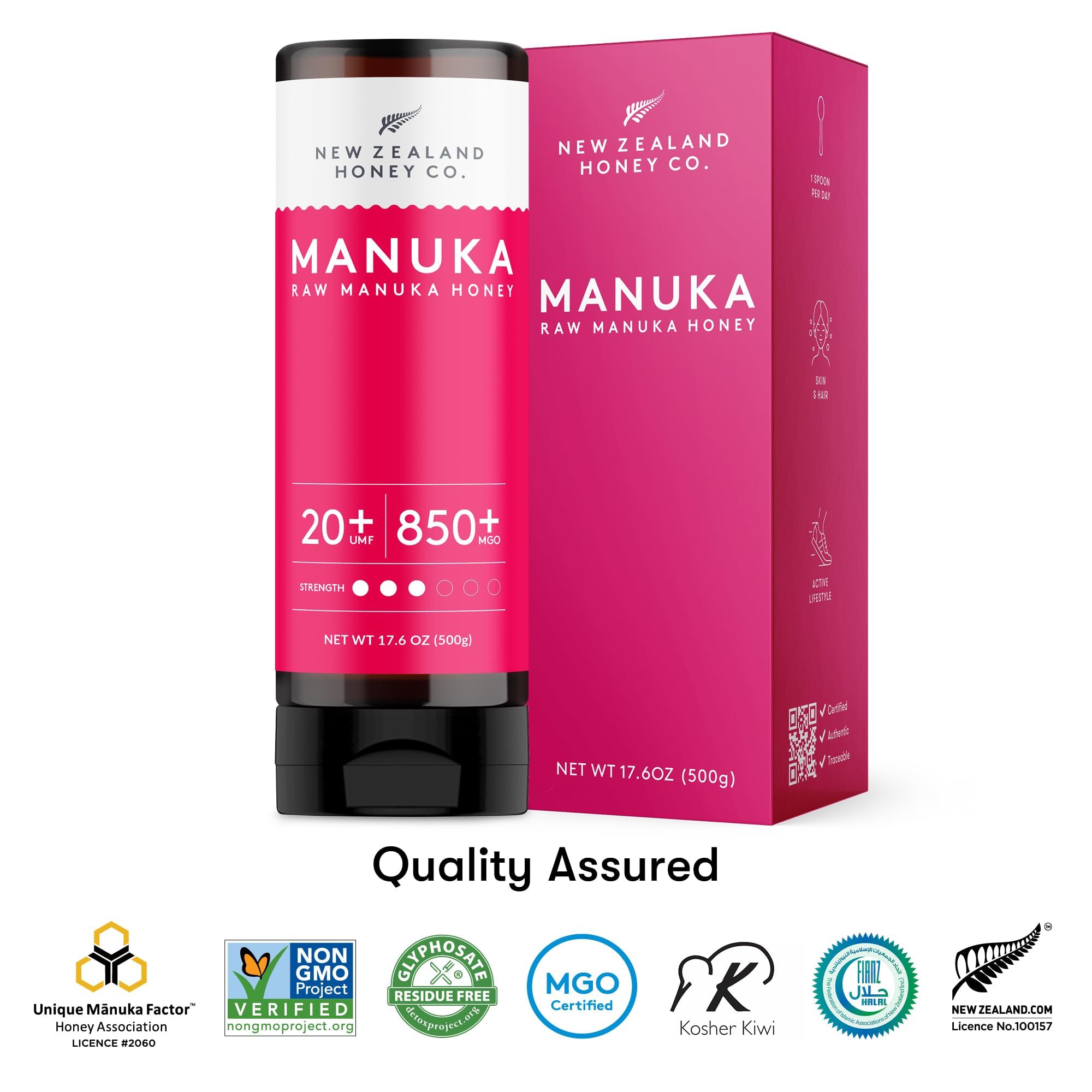 New Zealand Honey Co. Pure Manuka Honey UMF 20+ Squeezy | 500g | 17.6oz | Squeezable UMF Manuka Honey