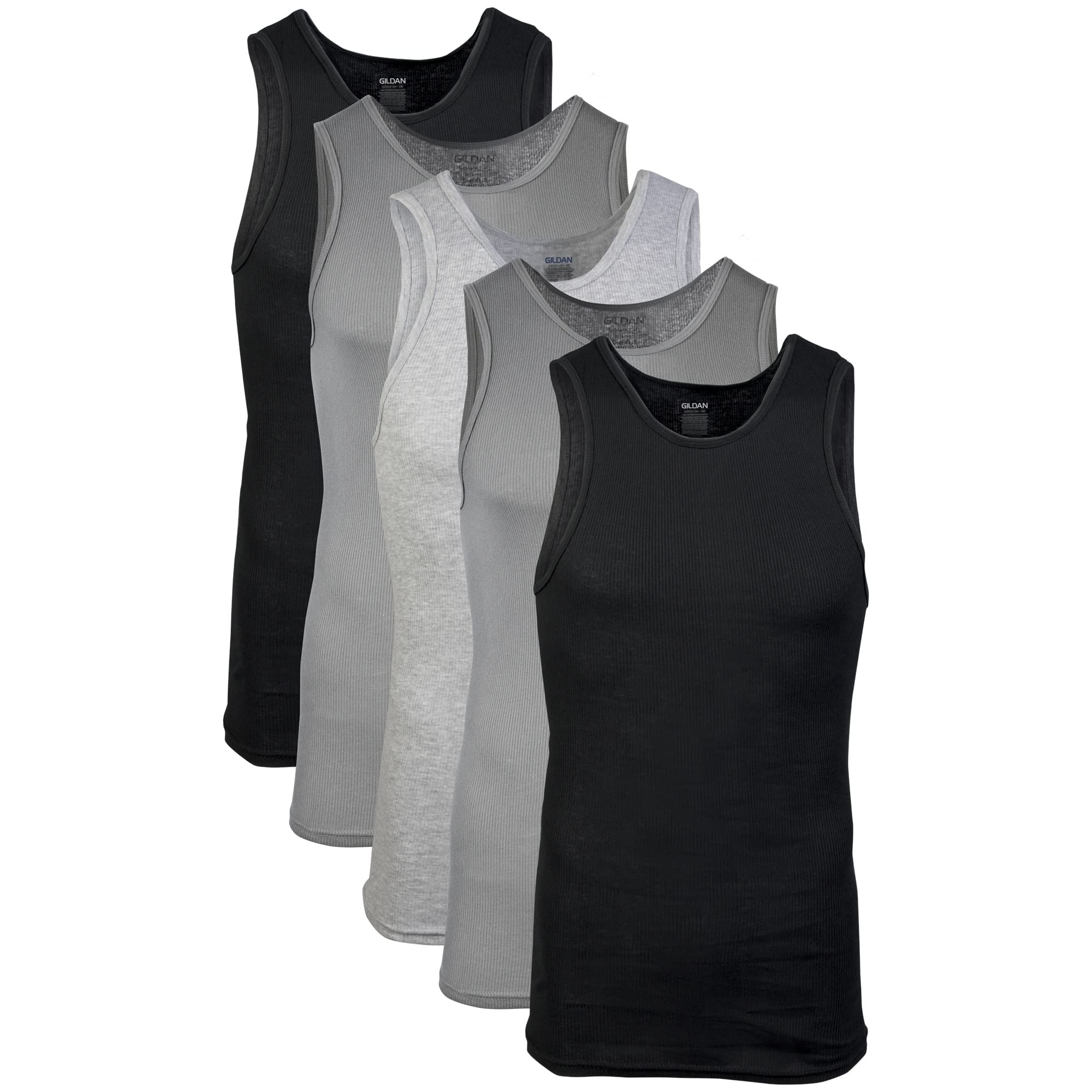 Gildan Men's A-shirt Tanks, Multipack, Style G1104, Grey/Black (5 Pack), X-Large