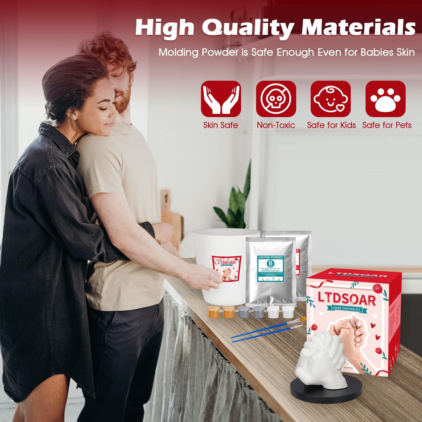 LTDSOAR Hand Casting Kit, Couples with Practice Kit, Hand Mold Kit for Adults & Kids, Romantic Anniversary Wedding Birthday for Her or Him,Boyfriend Girlfriend Unique