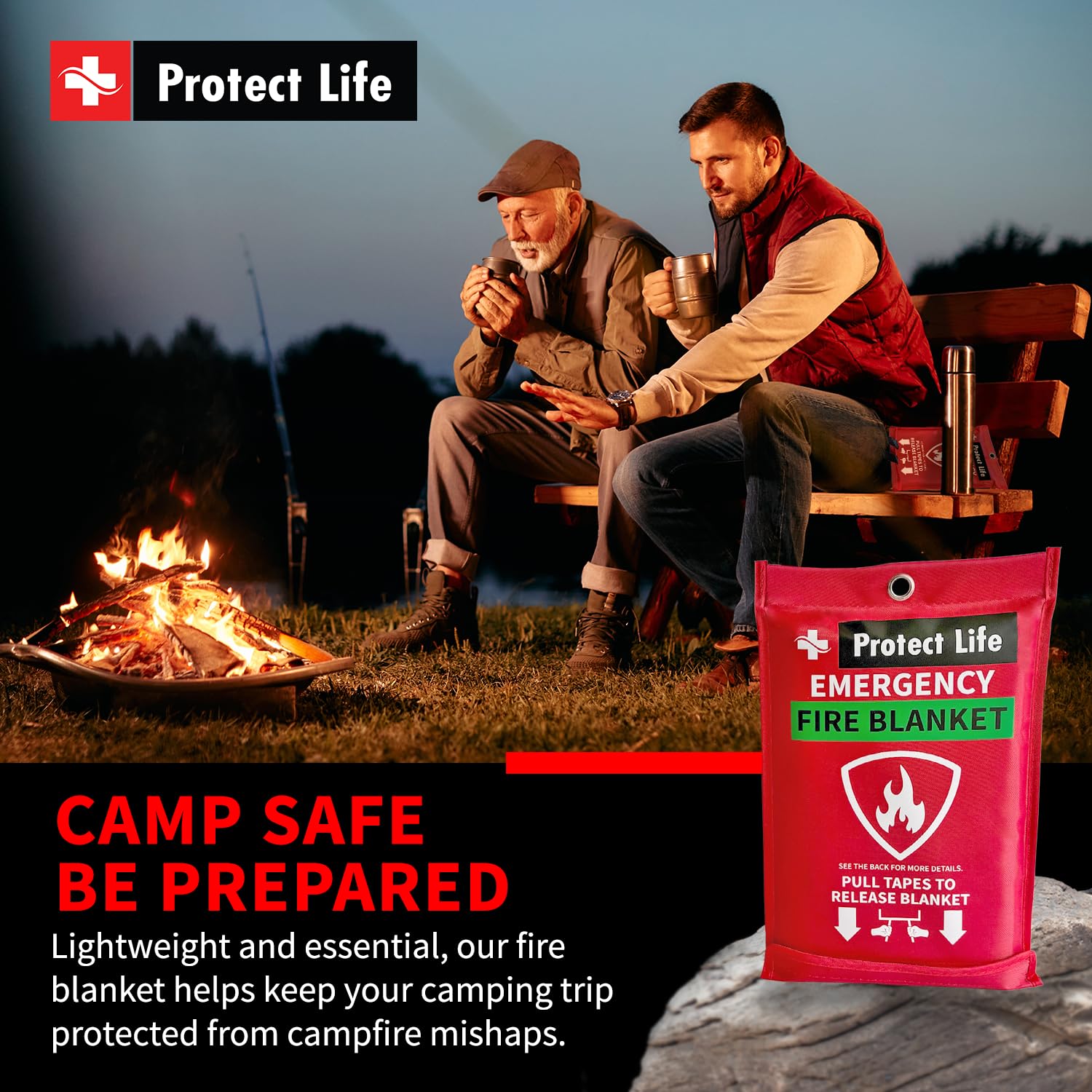 Protect Life Fire Blankets Emergency for Home & Outdoors, 40" x 40" Emergency Fire Blanket for Kitchen, Cooking & Clothing Fire Suppression Blanket, Fire Safety Blanket, Quick & Easy to Use, (2 Pack)