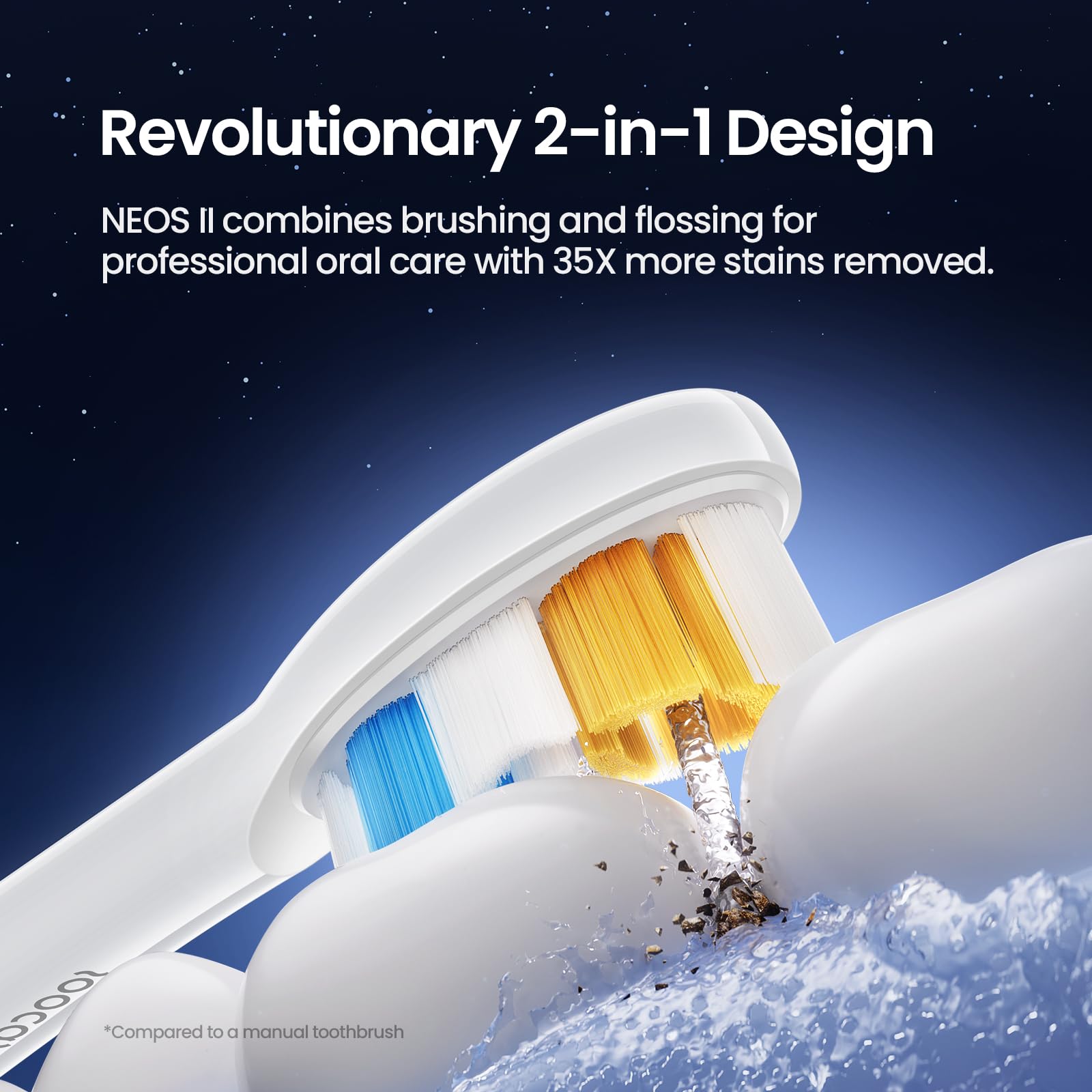 Soocas NEOS II - Electric Toothbrush with Water Flosser, Sonic Electric Toothbrush for Adults, Water Flosser for Teeth, Portable Cordless Flossing Toothbrush, 100% Plaque Removal, Pearl White