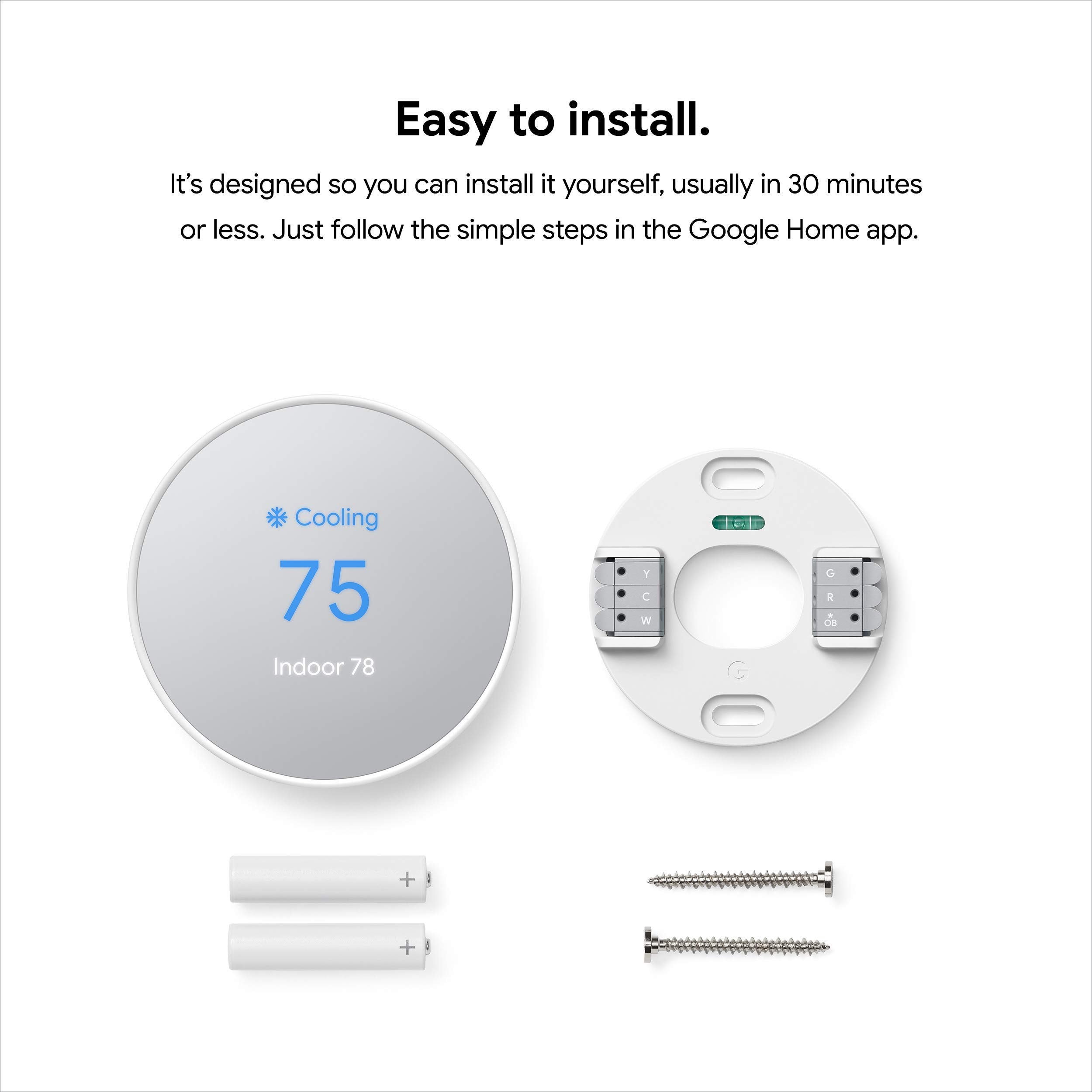 Google Nest Thermostat - Smart Thermostat for Home - Programmable Wifi Thermostat - Snow