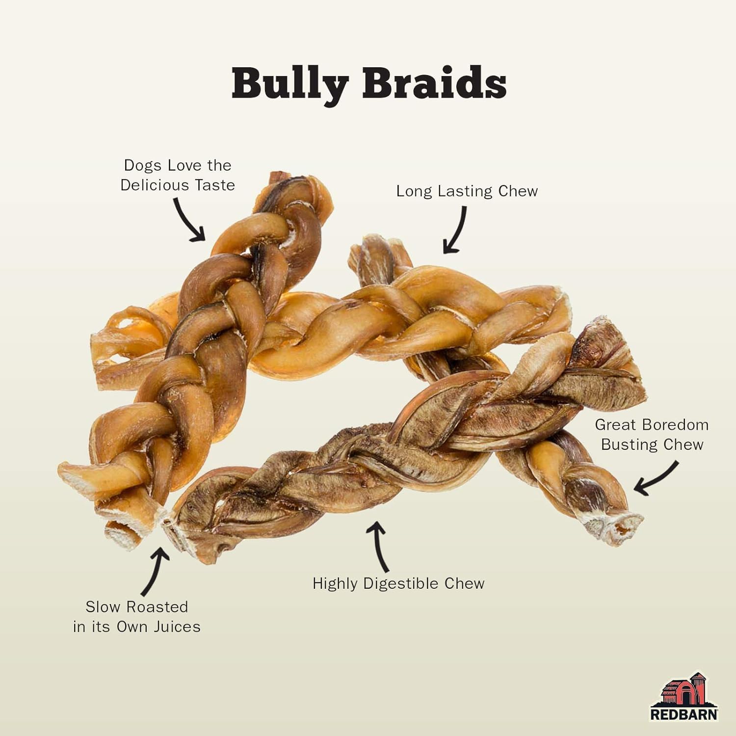 Redbarn Pet Products All Natural 5-8" Braided Bully Sticks for Small & Large Dogs - Healthy Long Lasting Beef Chews Variety Party Pack - Single Ingredient Low Odor Rawhide Free - 8 oz Bag