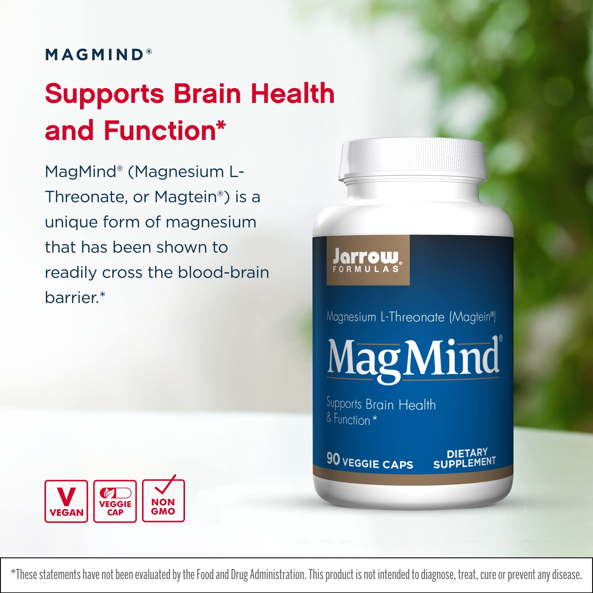 Jarrow Formulas MagMind - 90 Capsules, Pack of 2 - Includes Magnesium L-Threonate (Magtein) - Supports Brain Health & Function - 60 Total Servings