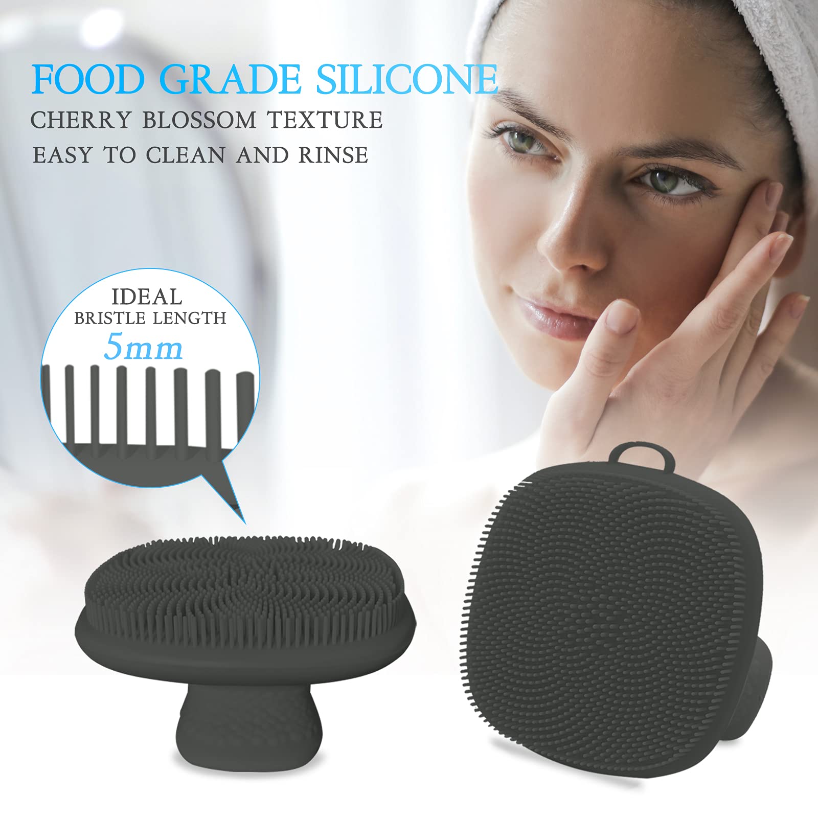 INKERLEE Silicone Face Scrubber Exfoliator Brush, Manual Facial Cleansing Exfoliating Brush, Gentle Face Scrub Wash Brush for Women and Men (Black)