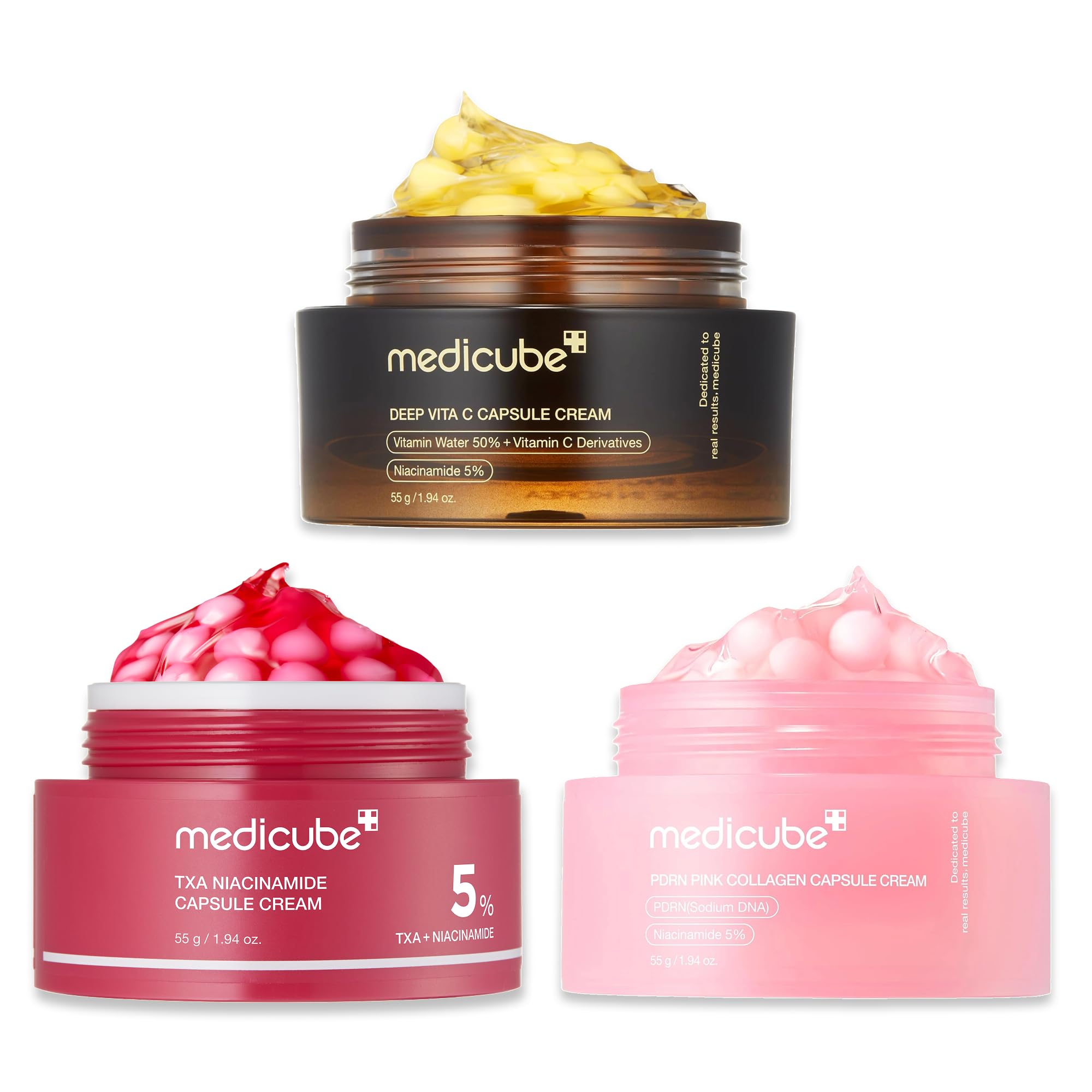 medicube Capsule Cream Trio: TXA + Niacinamide, Deep Vitamin C, and Salmon DNA PDRN Capsule Cream | Hydrating, Clarifying Korean Skincare Set for Glowy, Firm, and Balanced Skin Tone