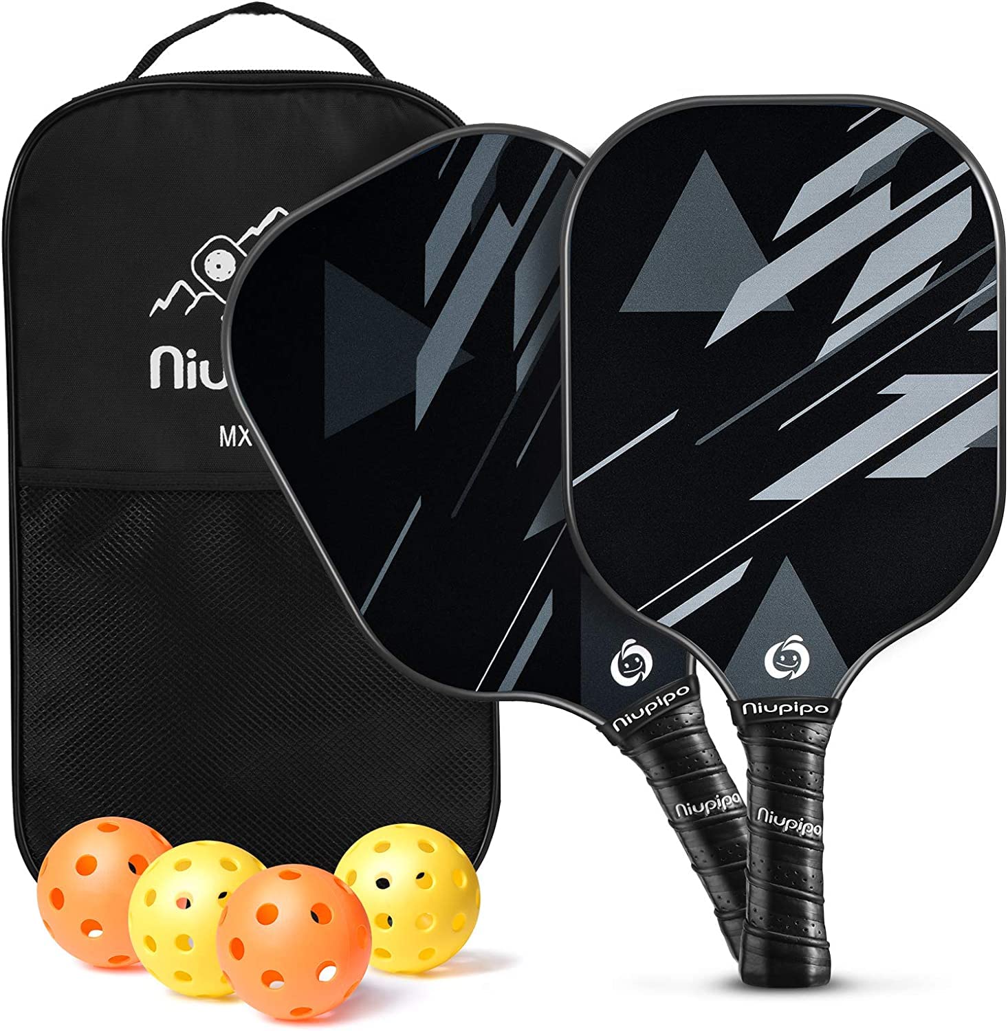 niupipo Pickleball Paddles, Lightweight Pickleball Rackets w/Fiberglass Surface, Fiberglass Surface, Pickleball Set of 4 Balls and 1 Pickleball Bag