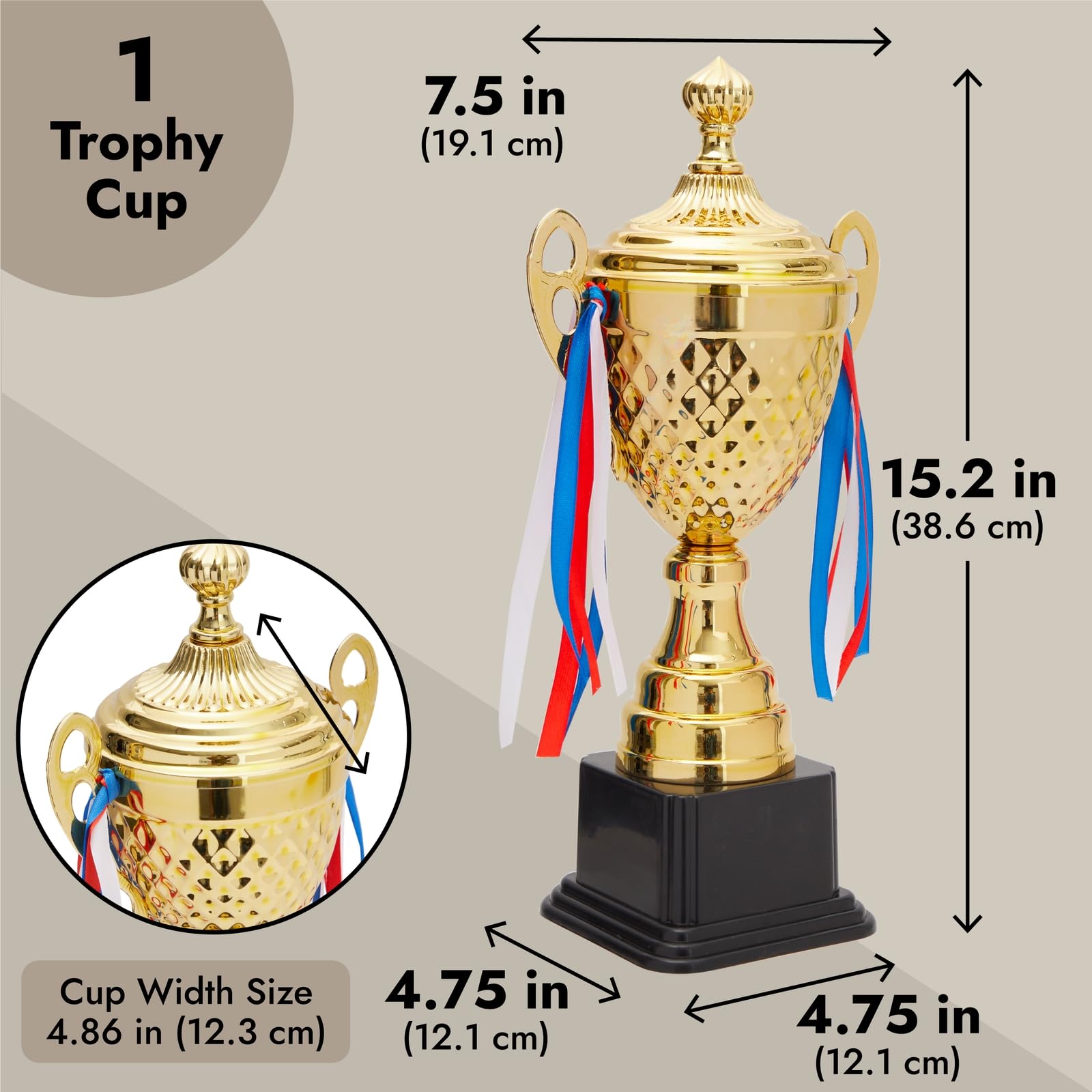 Juvale Large Gold Trophy Cup for Sports Championships, Tournaments, Award Competitions, Spelling Bee (15.2 x7.5 x 4.75 in)