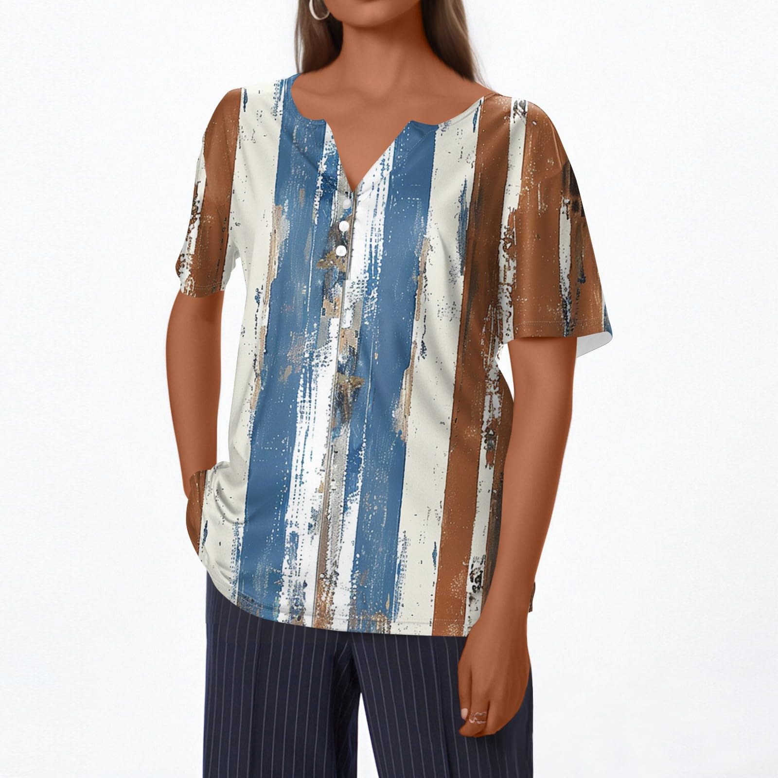 JXKIKOZE Fall Tops for Women;2025 Henley V Neck Shirts Dressy Casual Loose Fit Shirts Flowy Blouses Trendy Clothes;Womens Buttons Down Shirt;10-Sky Blue L