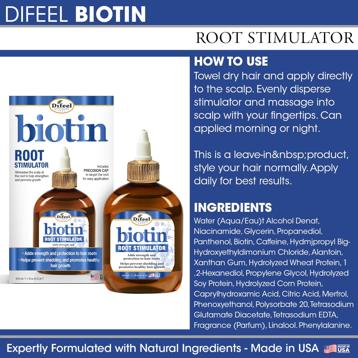 Difeel Biotin Root Stimulator 7.1 Ounce - Leave in Root Treatment for Strengthening & Growth