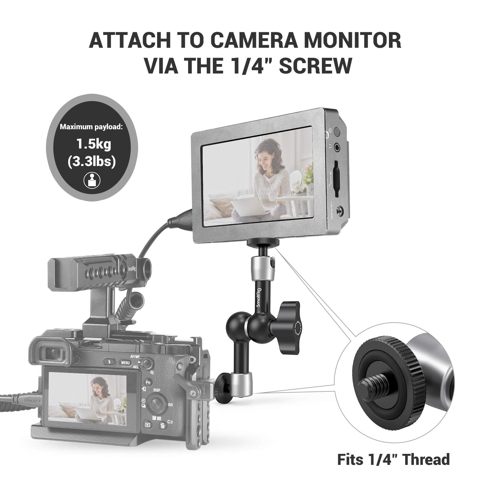 SmallRig 5.5 Inches Adjustable Friction Articulating Magic Arm, with Both 1/4" Screw for LCD Monitor/LED Lights