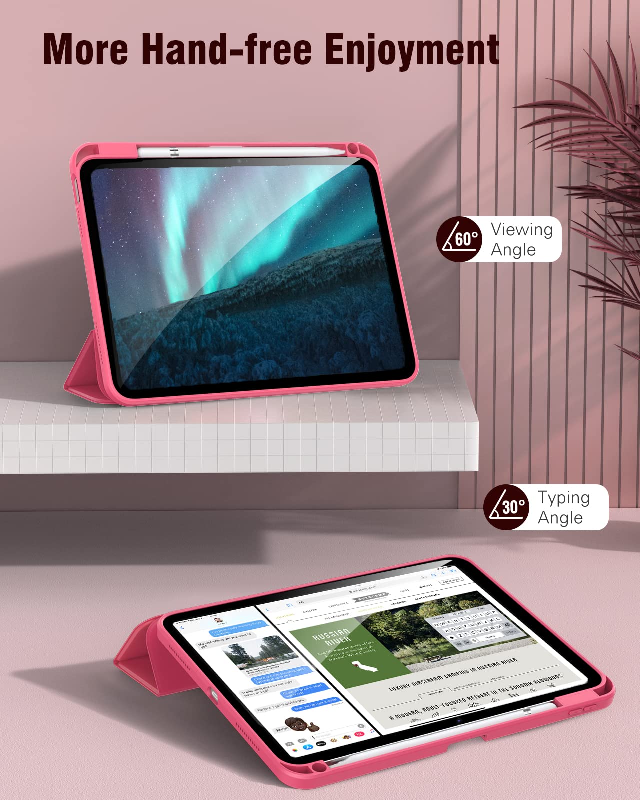 TiMOVO for iPad 10th Generation Case with Pencil Holder iPad 10.9 Inch Case 2022, iPad Case 10th Generation Hybrid Slim Tri-fold Stand Protective Cover with Clear Back for iPad 10, Watermelon Pink