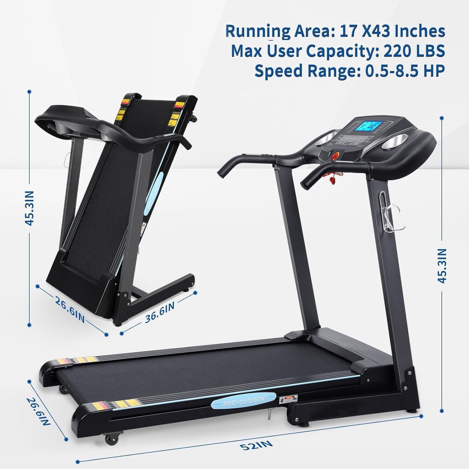 Treadmill with Auto Incline for Home Folding Treadmill with Incline 15 Pre-Set Training Programs Large LCD Display Running Machine Walking Jogging Running Exercise Machine for Office Workout