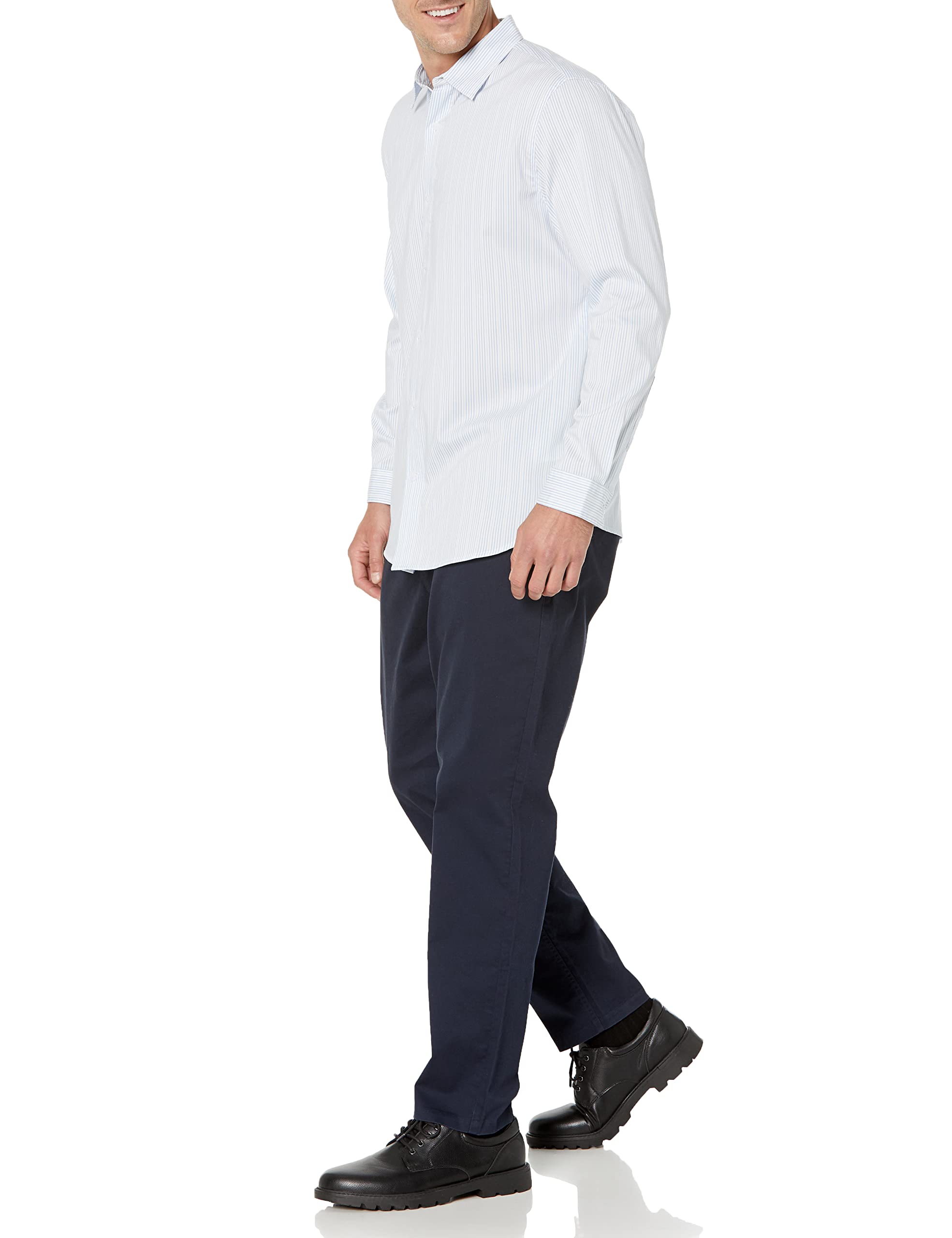 Amazon Essentials Men's Slim-Fit Long-Sleeve Stretch Dress Shirt, White Pinstripe, XX-Large