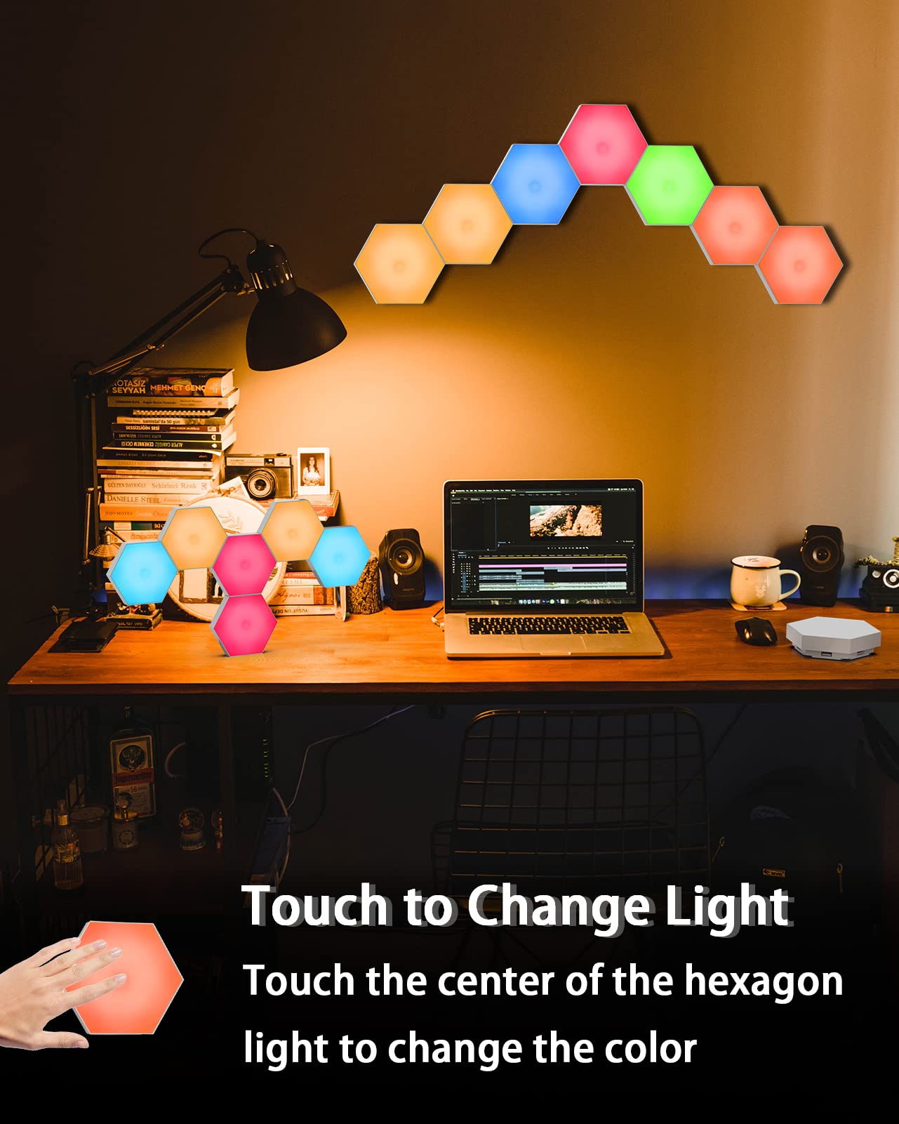 Hexagon Lights, Touch-sensitive Hexagon Wall Lights, Hexagon Lights for Wall Led with Remote and USB Power Supply, Spliceable LED Light Wall Panels Gift for Boys and Girls, Kids, Adults（6 Packs）