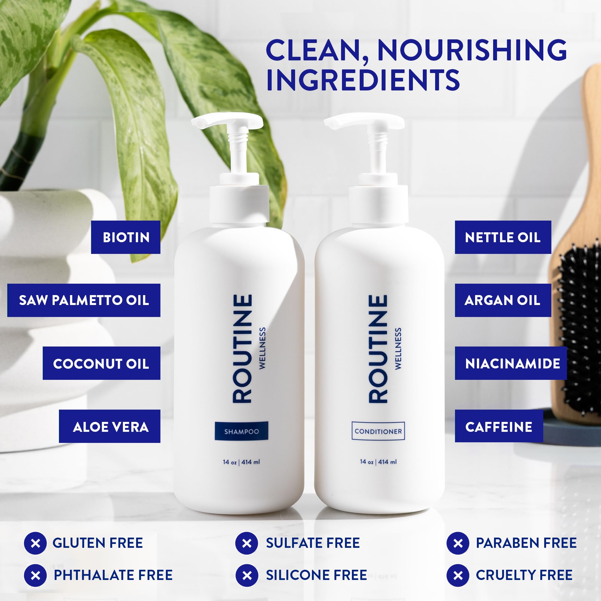 Routine Wellness Anti-Thinning Shampoo and Conditioner Set for Thinning Hair - Biotin DHT Blocker Women & Men - Color Safe Shampoo for Hair Loss & Healthier Hair - Coconut & Vanilla Set