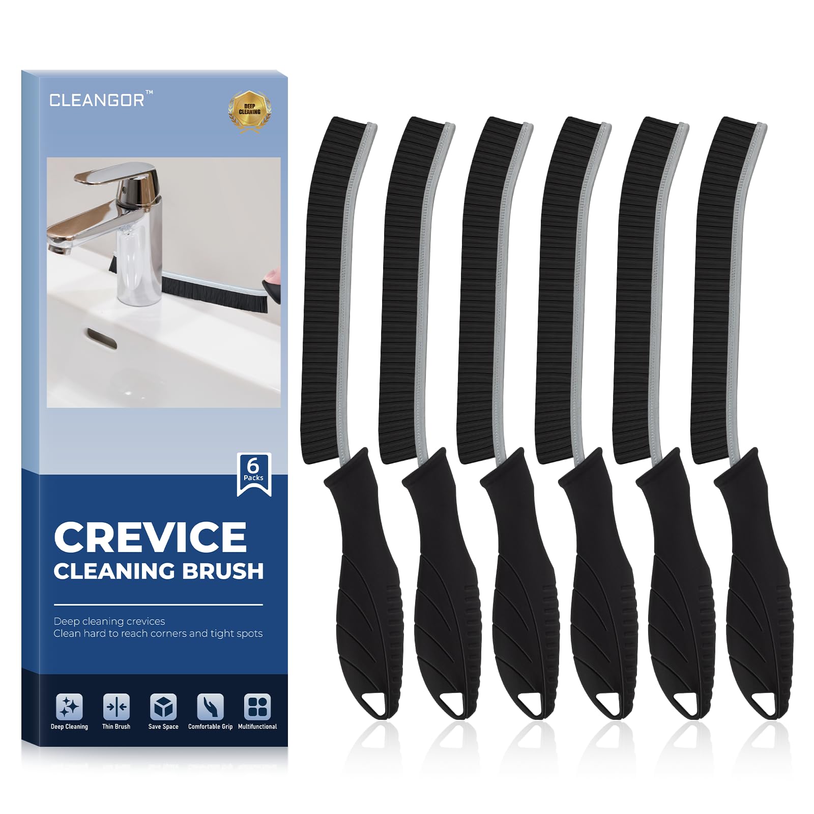 Cleangor Crevice Cleaning Brushes, Cleaner Scrub Brush Tool for Hard to Reach Tight Space, Home Essentials, Cleaning Supplies for Shower, Bathroom, Kitchen, Toilet, Window