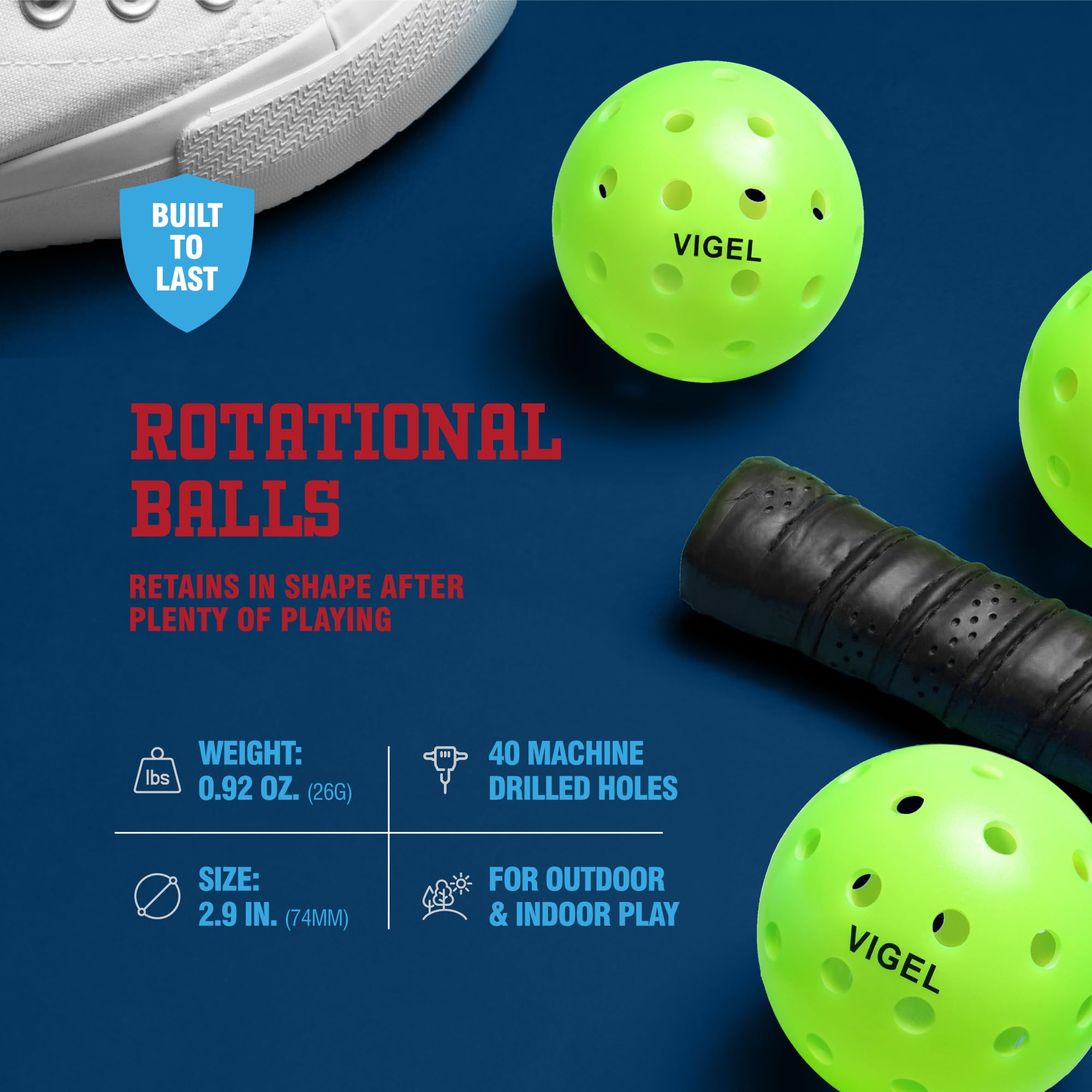 Vigel Premium Outdoor Pickleball Balls Set of 4 - USAPA Approved, Tournament and Competition play, Perfectly Balanced, High Bounce, True Flight, Durable, 40 Hole Pickleball, Ideal for All Skill Levels