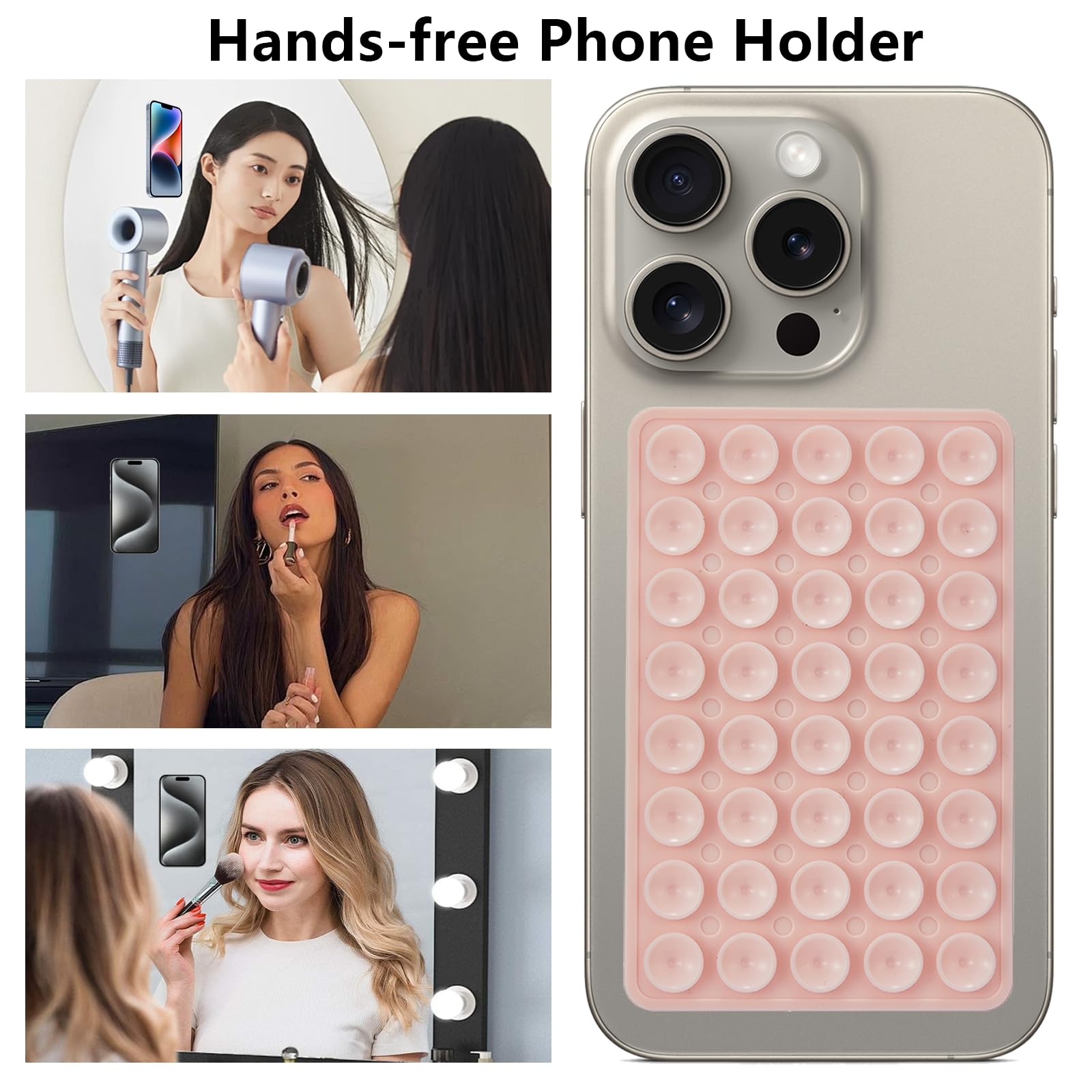 3 Pack Silicone Sticky Grip Holder for Cellphone, Silicone Suction Cup Phone Mount Hands-Free Double Sided Strong Grip Phone Holder for Selfie & Videos, Pink/Black/Transparent