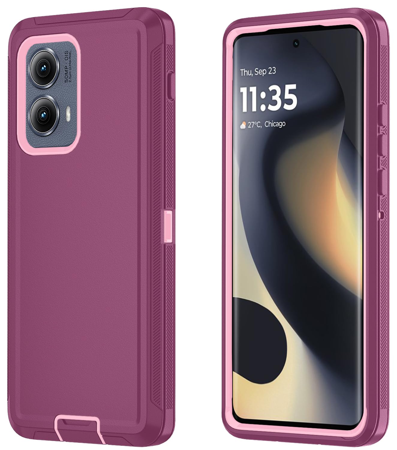 Qinmay Phone Case for Motorola Moto Edge 5G 2024 Case, Heavy Duty Shockproof & Dropproof 3-Layer Cover Phone Case for Motorola Moto Edge 2024 (WineRedPink)