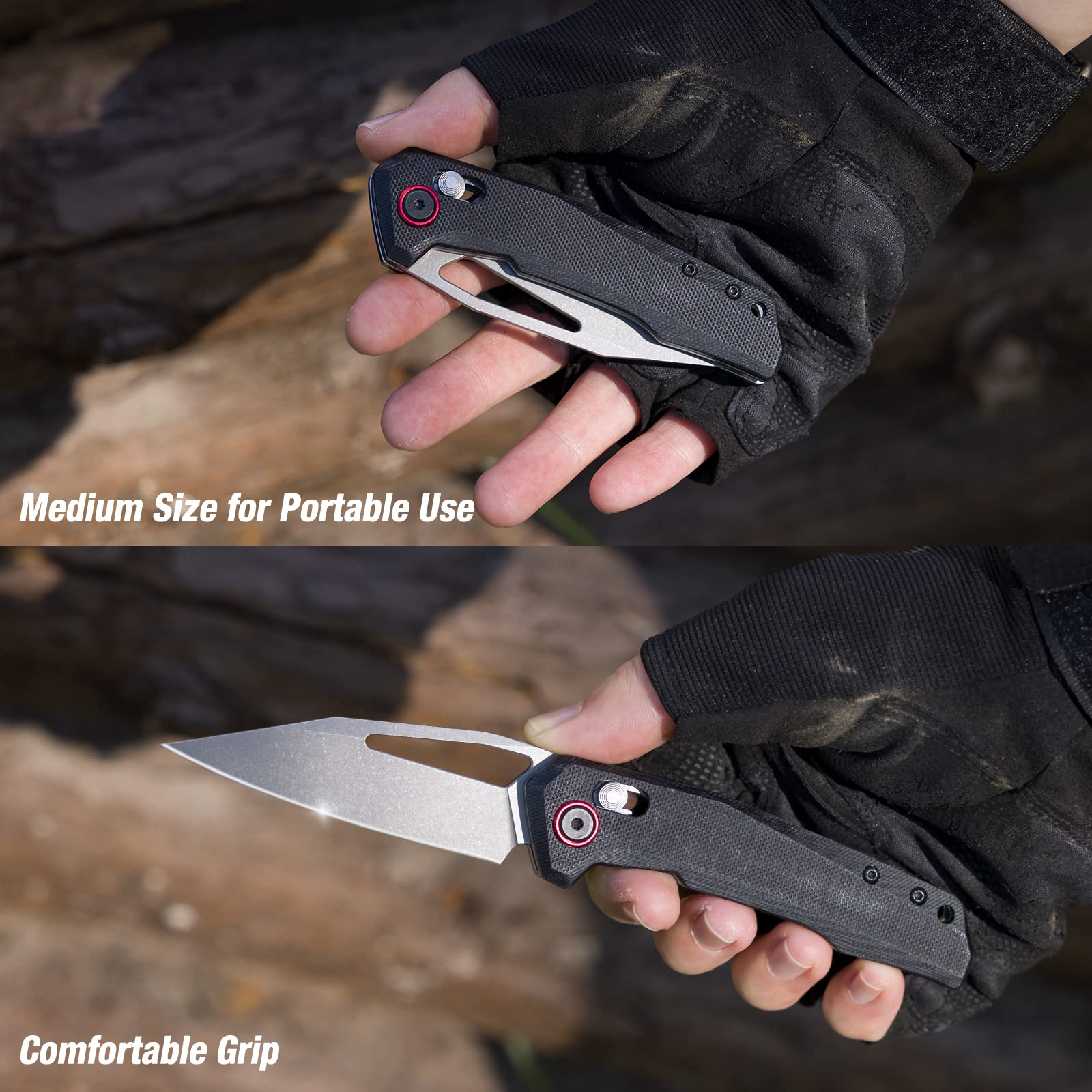 FLISSA Pocket Knife, Folding EDC Knife, 3.25 inch D2 Blade, Axis Lock, G10 Handle, for Outdoors, Hiking, Camping, Black