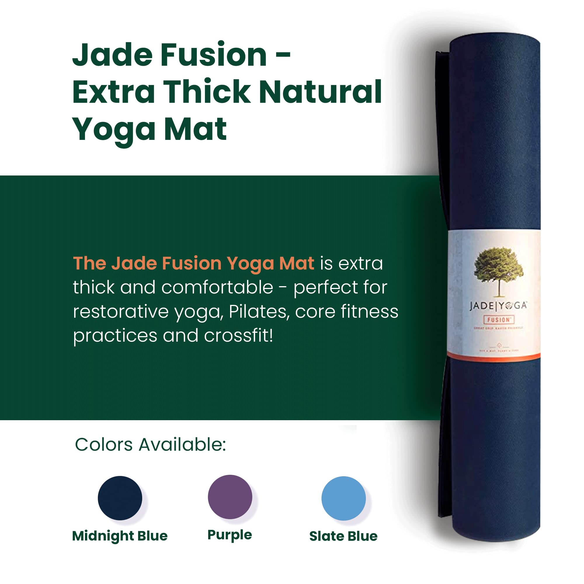 Jade Fusion Yoga Mat, Luxurious Comfort & Sturdy Workout Mats for Home Gym, 74" Yoga Mat Thick, Non-Slip Workout Mat with Extra Strong Grip, US Made Midnight Blue Yoga Mats