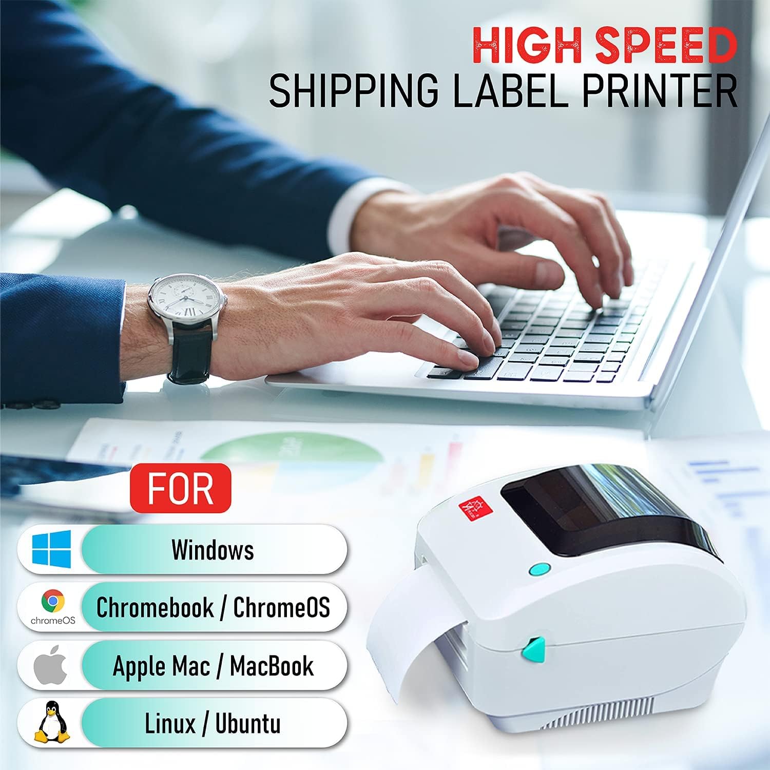 Arkscan 2054A Shipping Label Printer for Windows Mac Chromebook Android, Supports Amazon Ebay Paypal Etsy Shopify ShipStation Stamps UPS USPS FedEx DHL, Roll & Fanfold 4x6 Direct Thermal Label