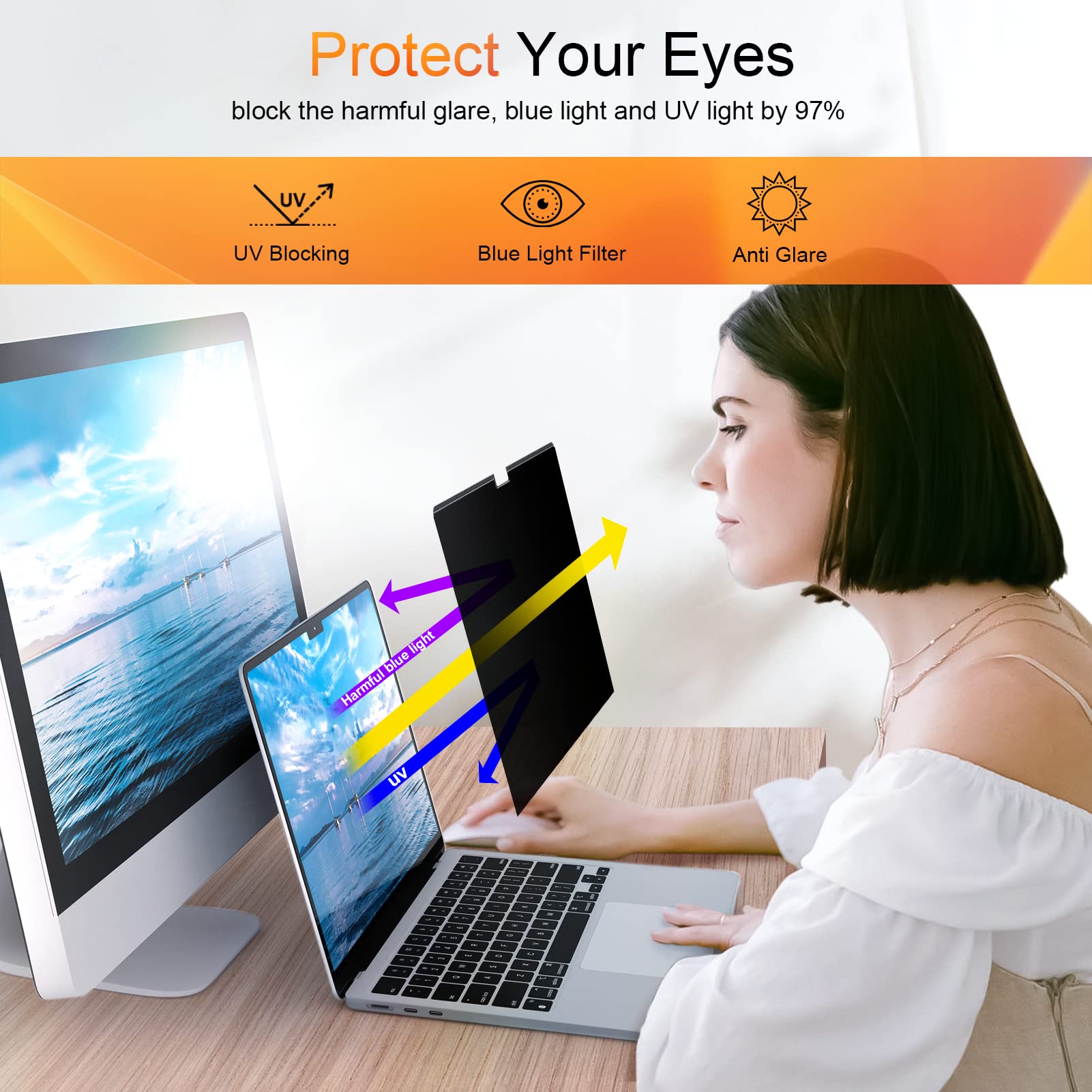 Privacy Screen for MacBook Pro 14 Inch 2021-2024 M4 /M4 Pro /M4 Max /M3 /M3 Pro /M3 Max /M2 Pro /M2 Max /M1 Pro /M1 Max, Magnetic Removable Anti Blue Light Glare Screen Protector