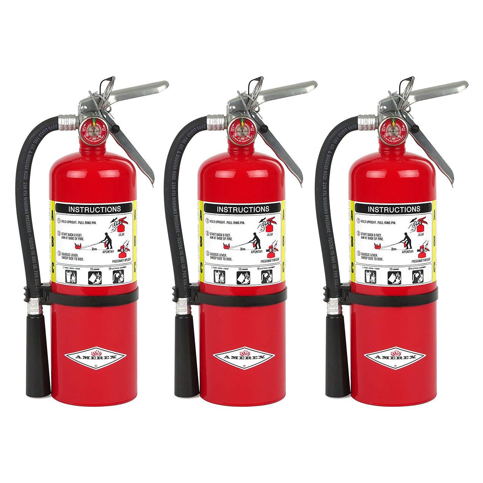 Amerex B500 ABC Dry Chemical Class A, B, and C Fire Extinguisher with 12 to 18 Feet Range and 14 Second Discharge Time (5 Lb, 3-Pack)