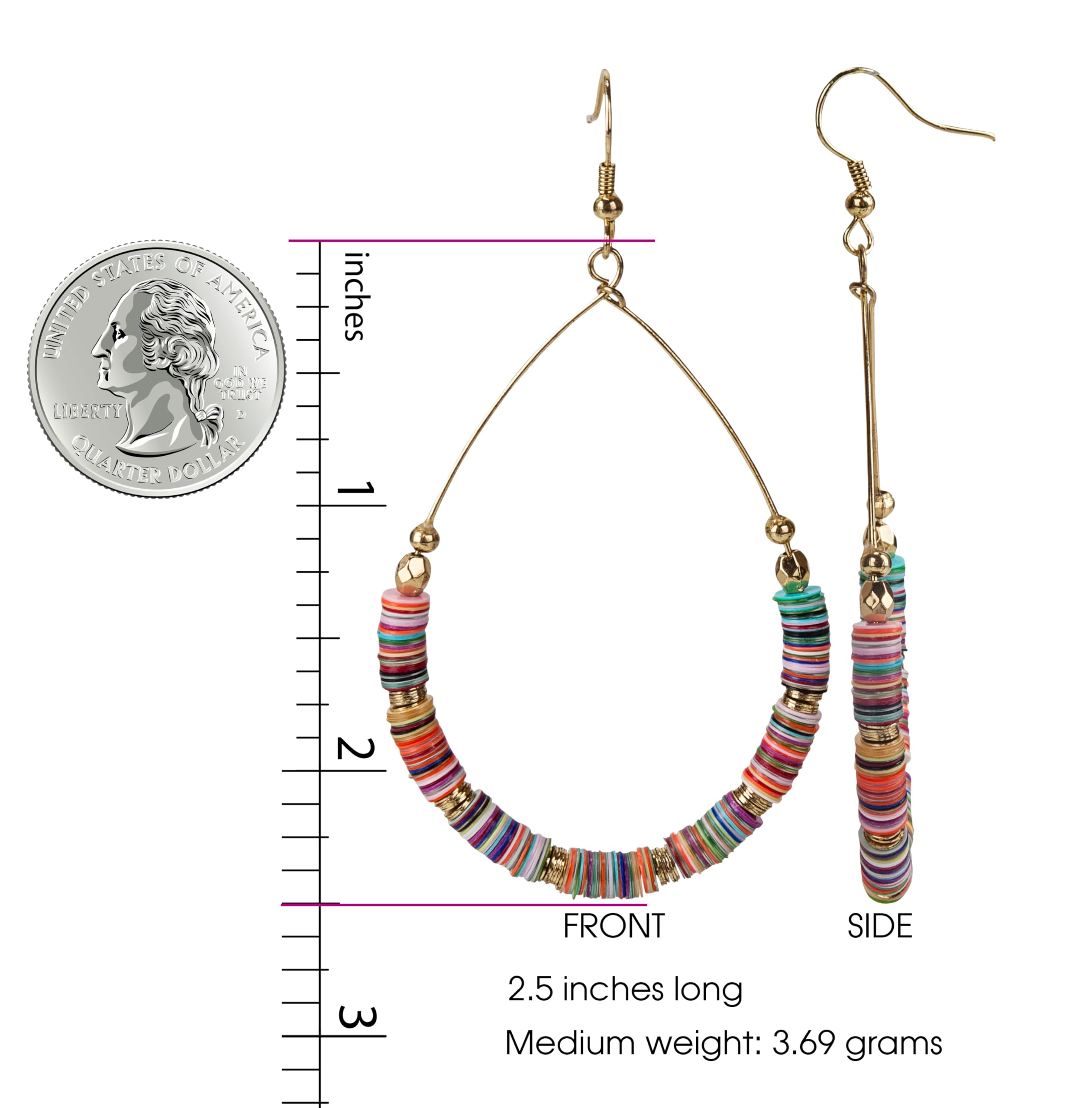 Handmade Boho Disc Multi-Colored Trendy Unique Hoop Gold Drop Dangle Earrings for Women (LARGE HALF DISC GOLD)