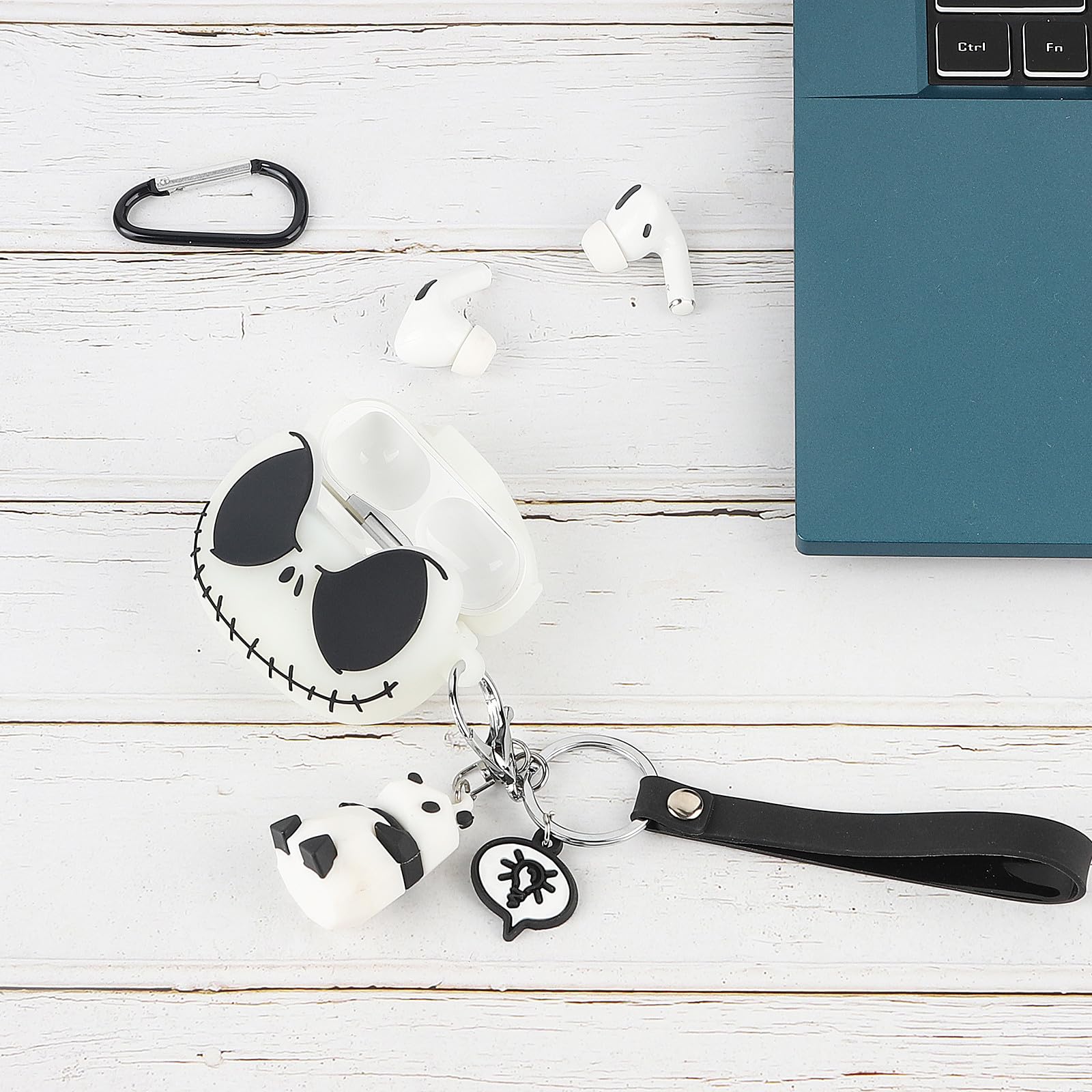 Compatible with AirPods Pro Case Cover (2nd/1st Generation) with Panda Keychain, [Glow in The Dark] Funny Soft Silicone 3D Skull Case for AirPods Pro and AirPods Pro 2nd Generation Case for Women Men