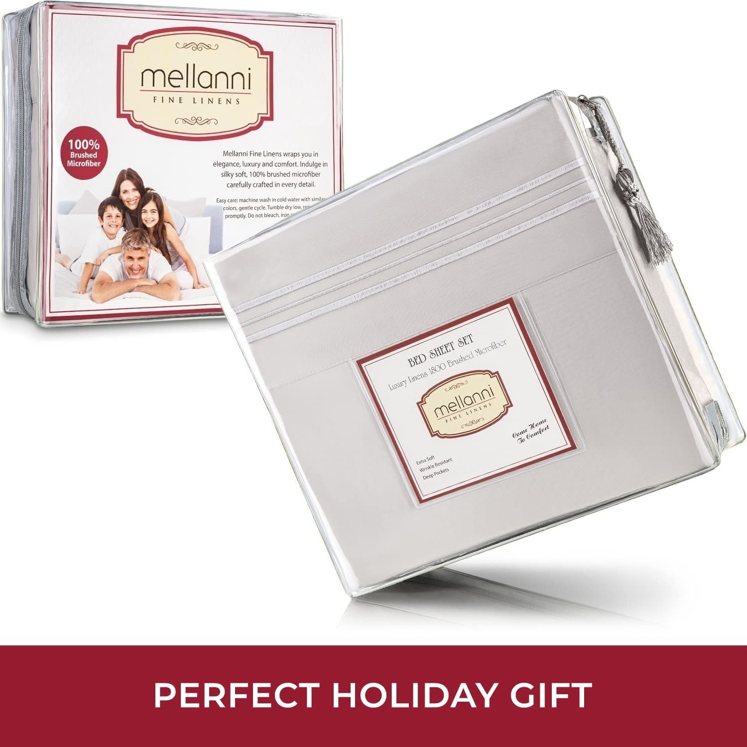 Mellanni Bed Sheet Set + 2 Pillow Shams Bundle&Save - Hotel Luxury Bedding Sheets & Pillowcases - Bundle Includes: 4pcs Bed Sheet Set and 2 Pillow Shams with 2" Flange (King, Gray)