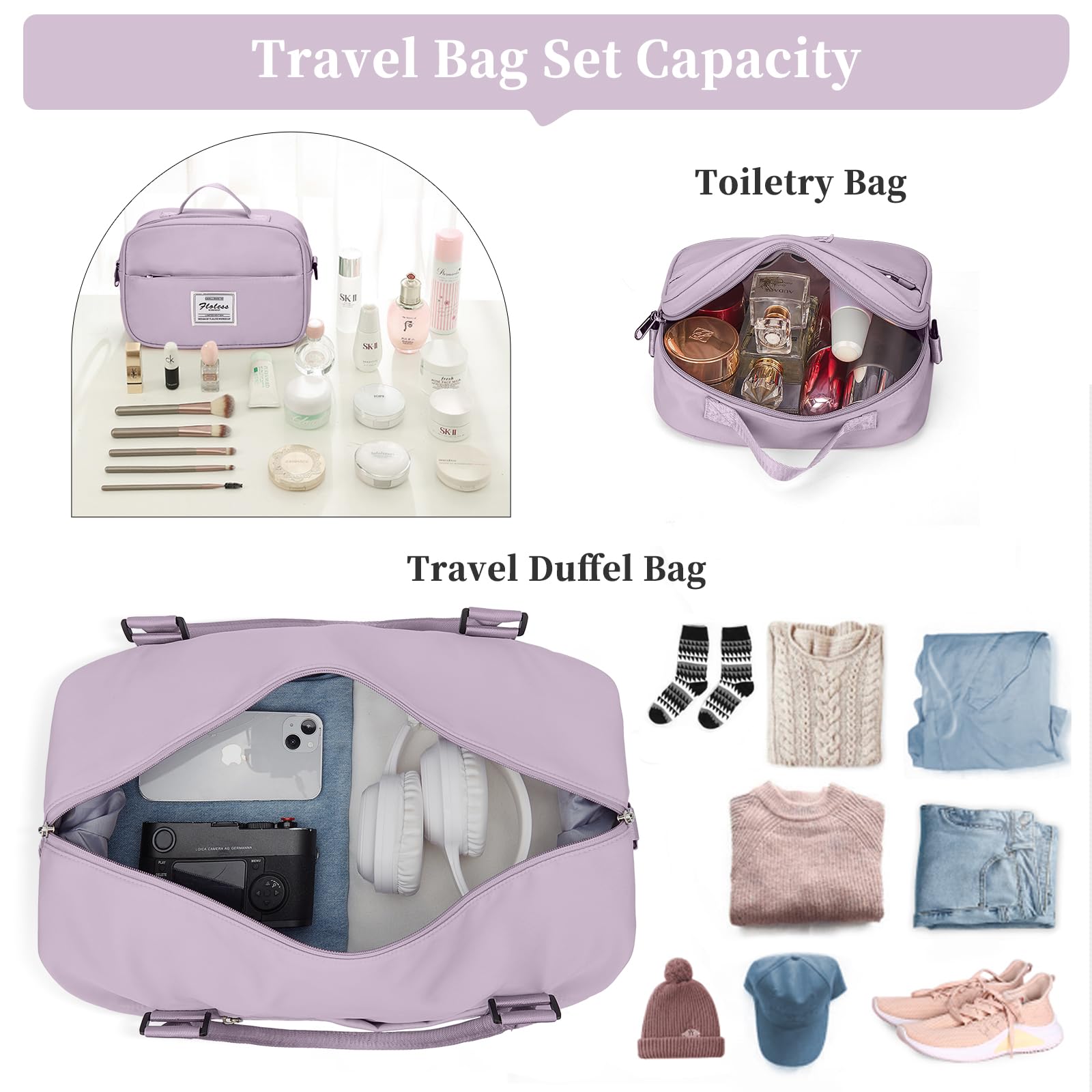 Weekender Bags for Women,Personal Item Travel Bag with Shoes Compartment,Overnight Travel Duffel Bag with Toiletry Bag