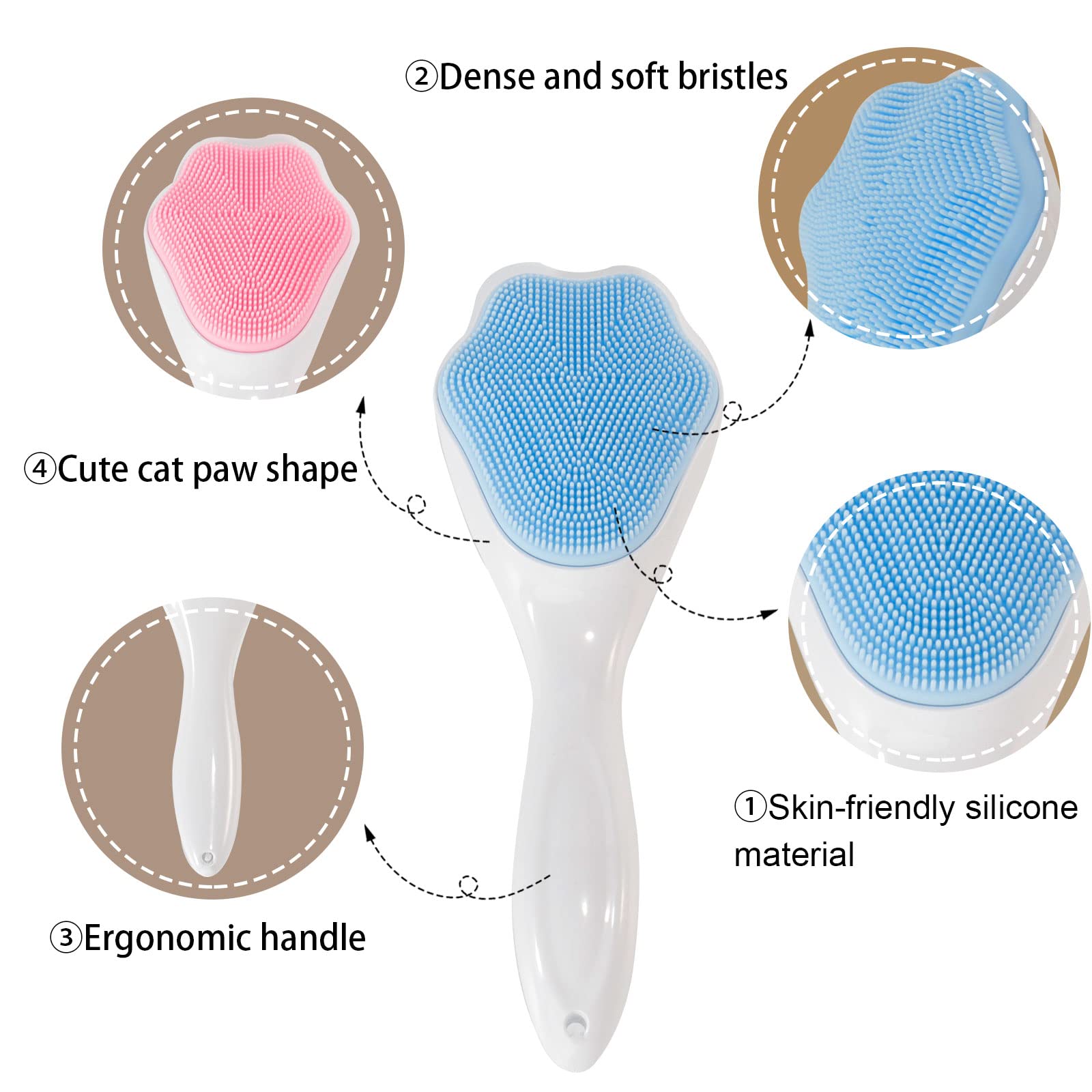 Silicone Face Scrubber Exfoliating Brush, Beomeen 2 Pack Manual Handheld Facial Cleansing and Blackhead Scrubber, Soft Bristles Waterproof for Face Skincare (Blue, Pink)