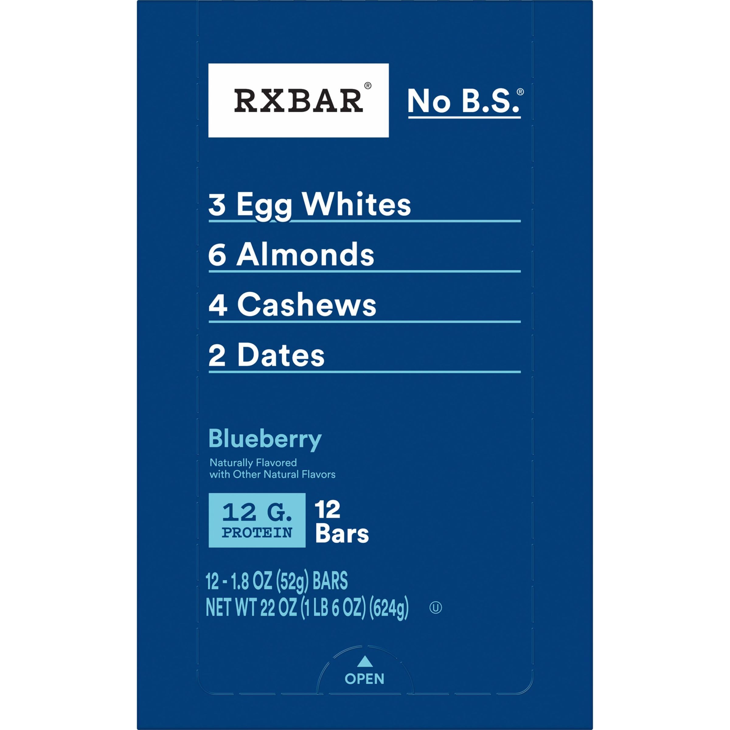 RXBAR Protein Bars, Protein Snack, Snack Bars, Blueberry, 22Oz Box (12 Bars)