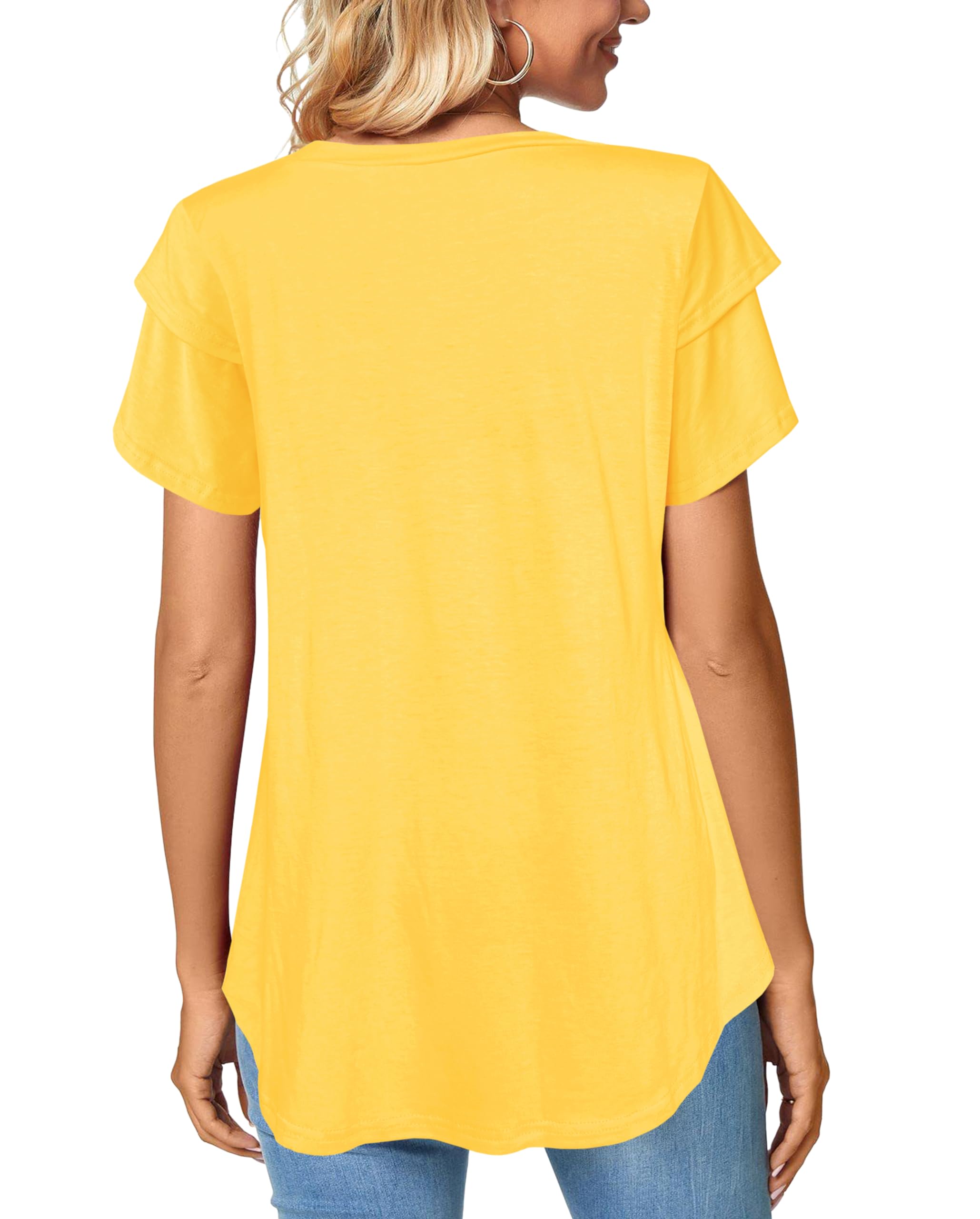 Afibi Womens Summer Tops Ruffle Short Sleeve V Neck T-Shirts Casual Loose Fit (XXX-Large, Yellow)