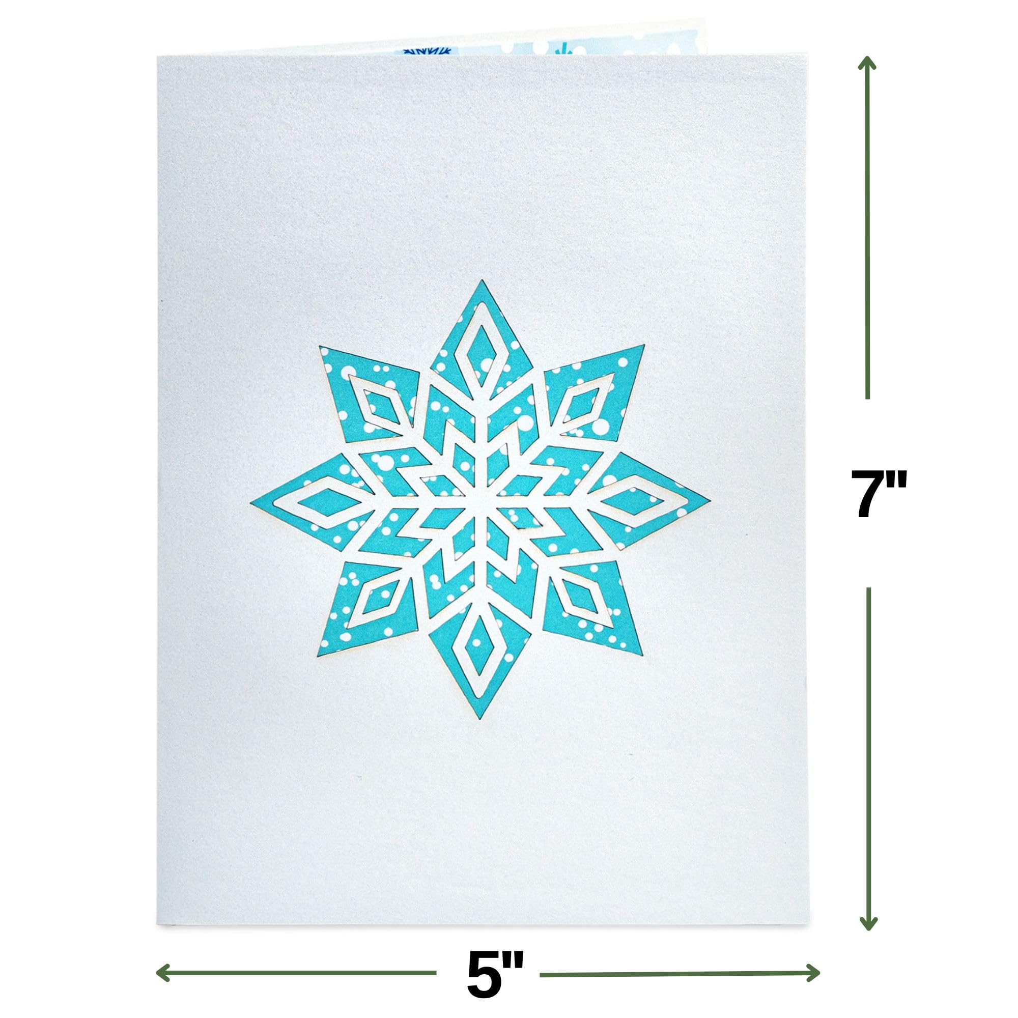 Paper Love 3D Snowflakes Pop Up Card, Gift for Winter, Christmas or Holidays, 5" x 7" Cover - Includes Envelope and Removable Note Tag